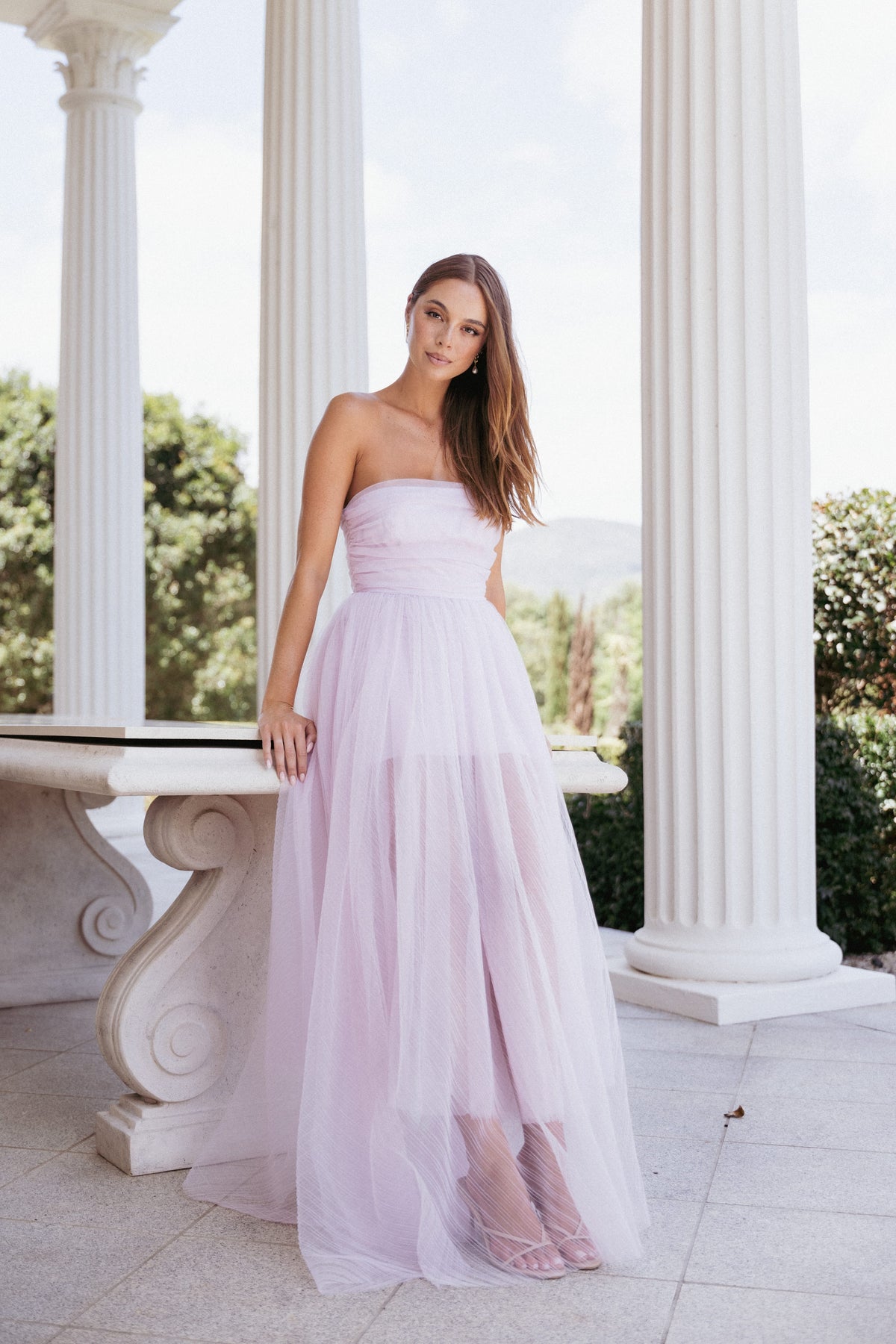 Anabella Strapless Maxi Dress in Pale Pink – view 1 of 7