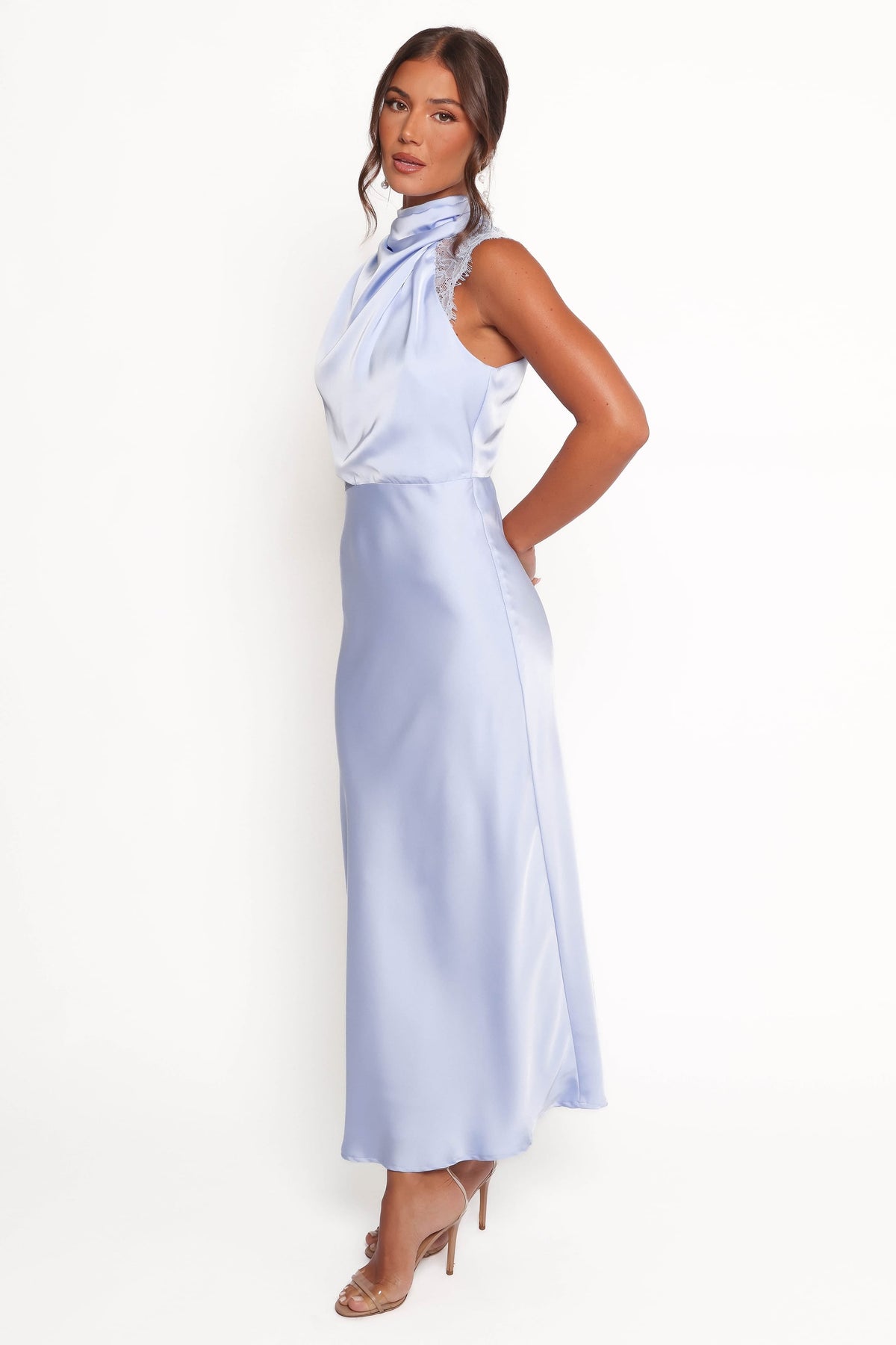 Anabelle Halter Neck Lace Maxi Dress in Baby Blue – view 4 of 9