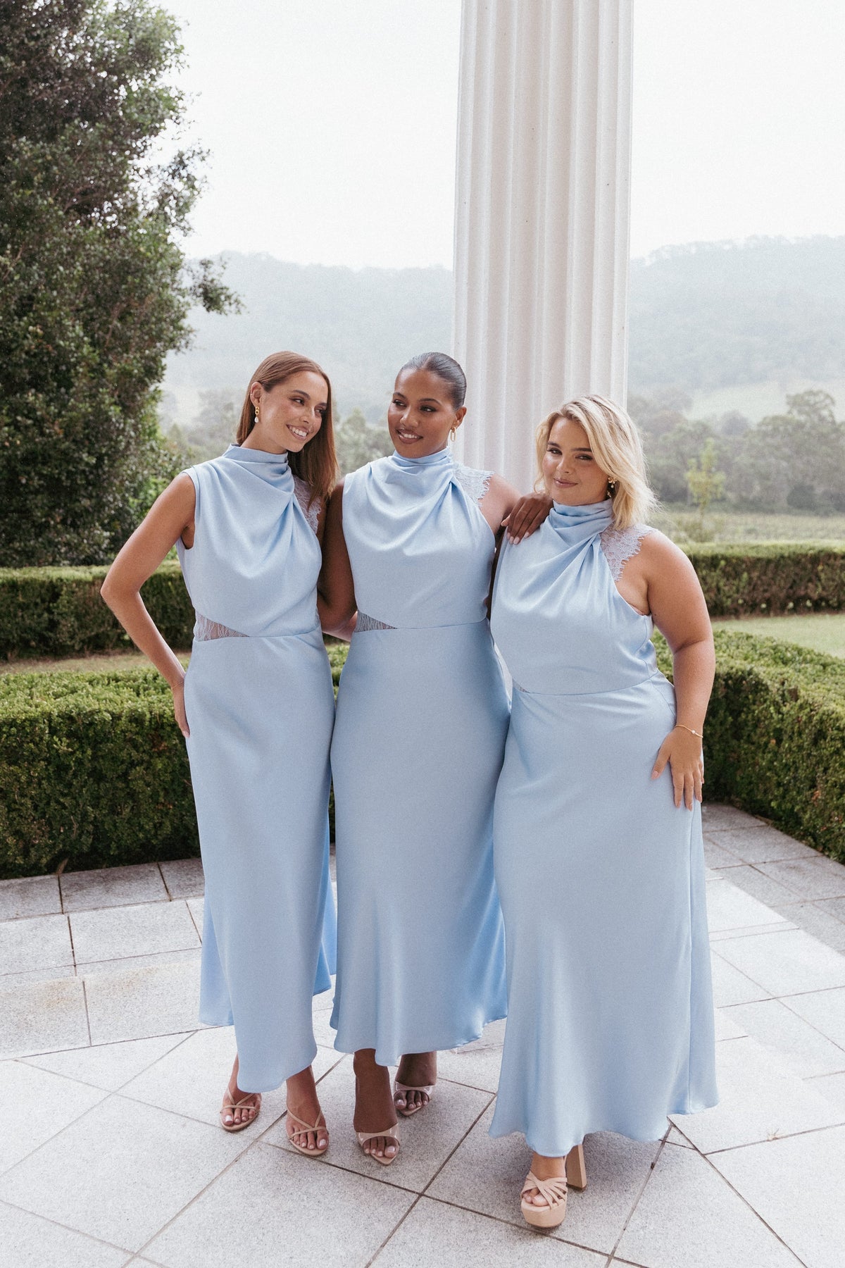 Anabelle Halter Neck Lace Maxi Dress in Baby Blue – view 1 of 9