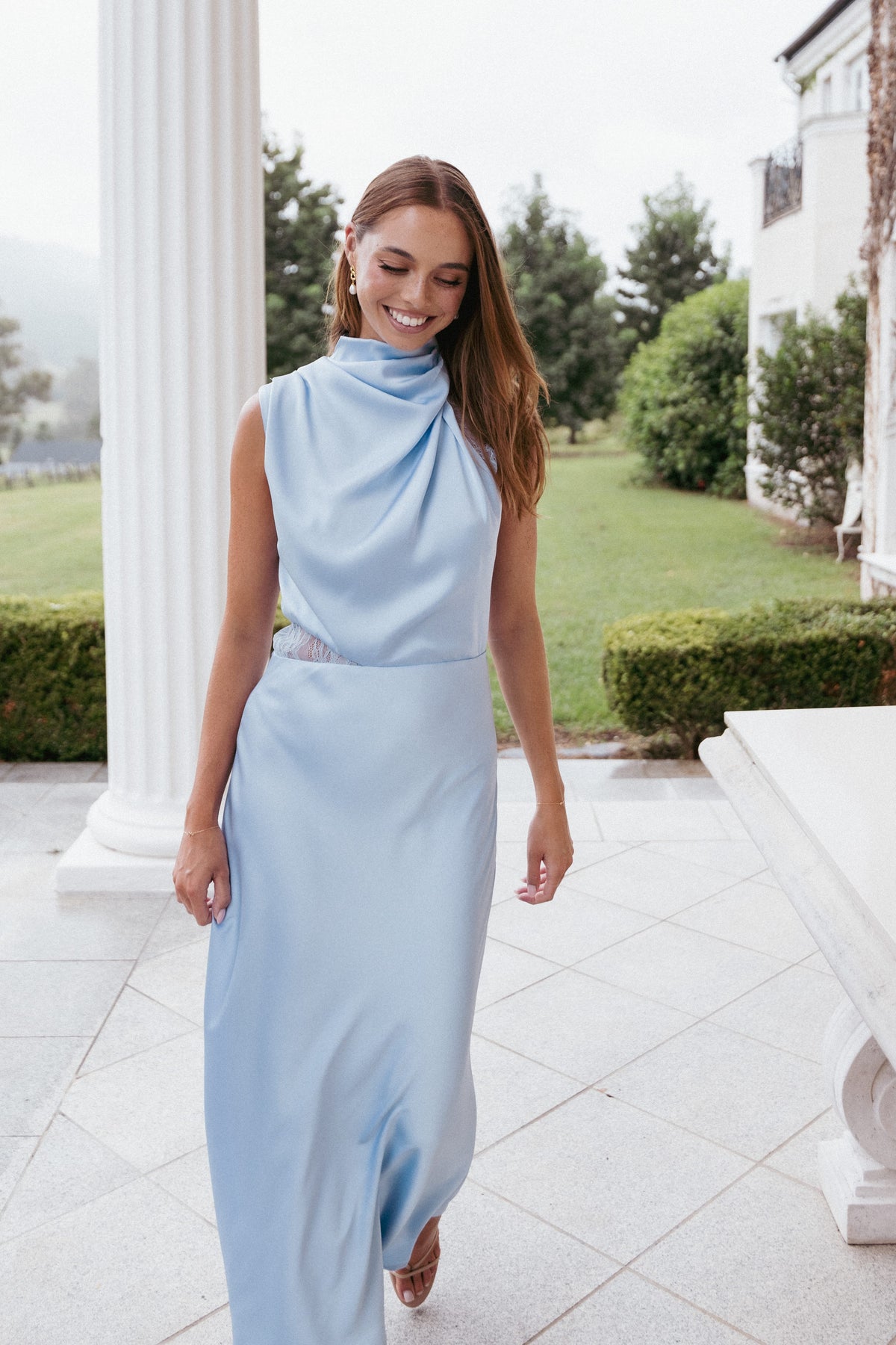 Anabelle Halter Neck Lace Maxi Dress in Baby Blue – view 9 of 9