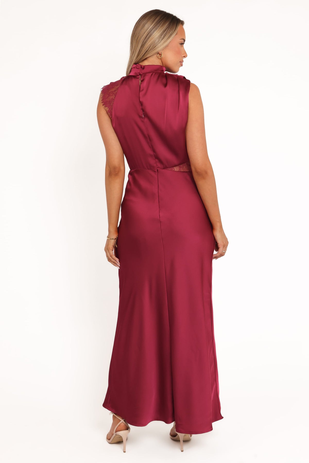 Anabelle Halter Neck Lace Maxi Dress in Berry – view 5 of 8