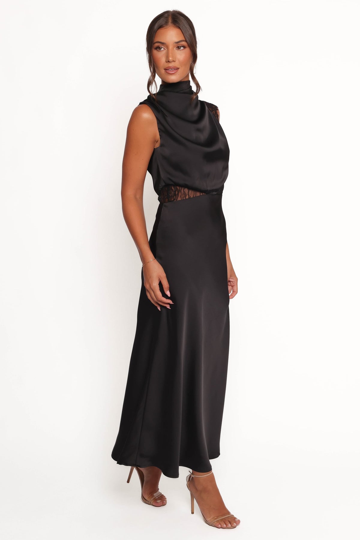 Anabelle Halter Neck Lace Maxi Dress in Black – view 6 of 9
