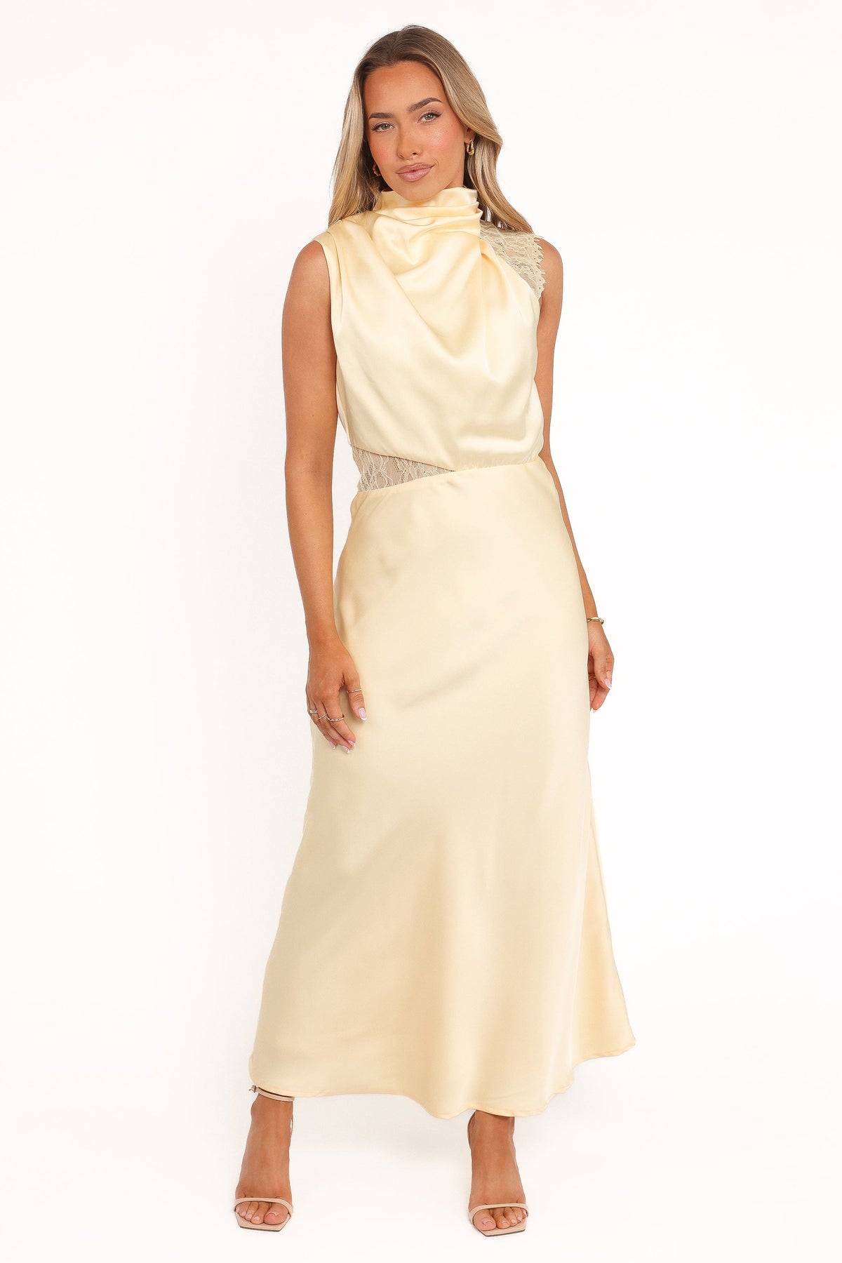 Anabelle Halter Neck Lace Maxi Dress in Butter Yellow – view 2 of 7