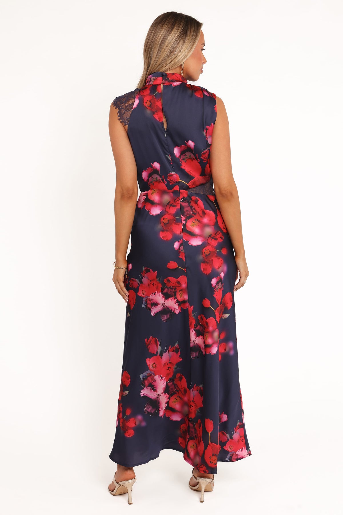Anabelle Halter Neck Lace Maxi Dress in Navy Floral – view 4 of 7