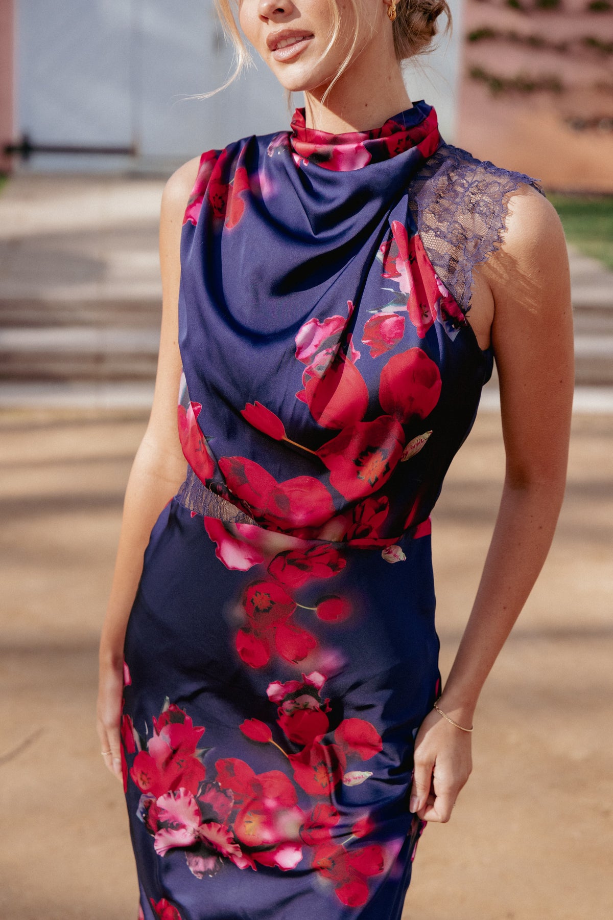 Anabelle Halter Neck Lace Maxi Dress in Navy Floral – view 7 of 7