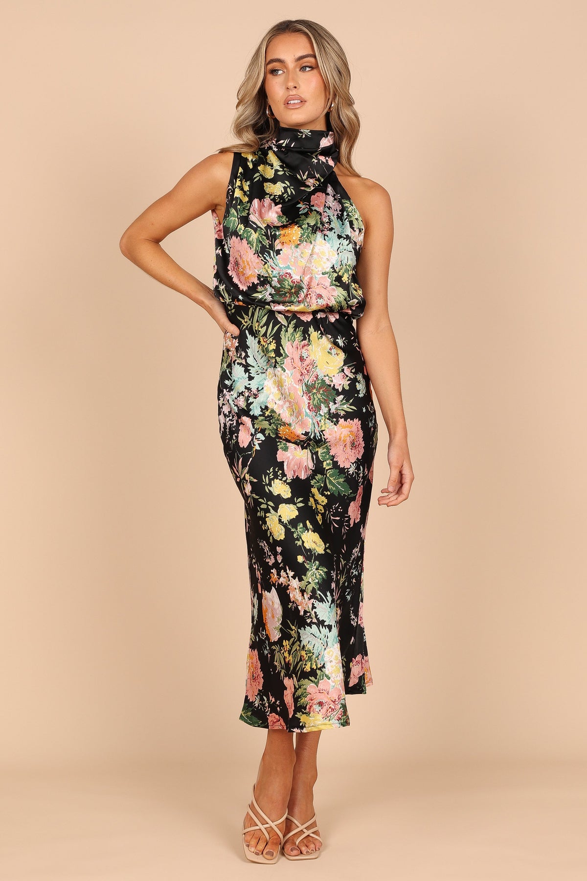 Anabelle Halter Neck Midi Dress in Black Floral – view 2 of 7