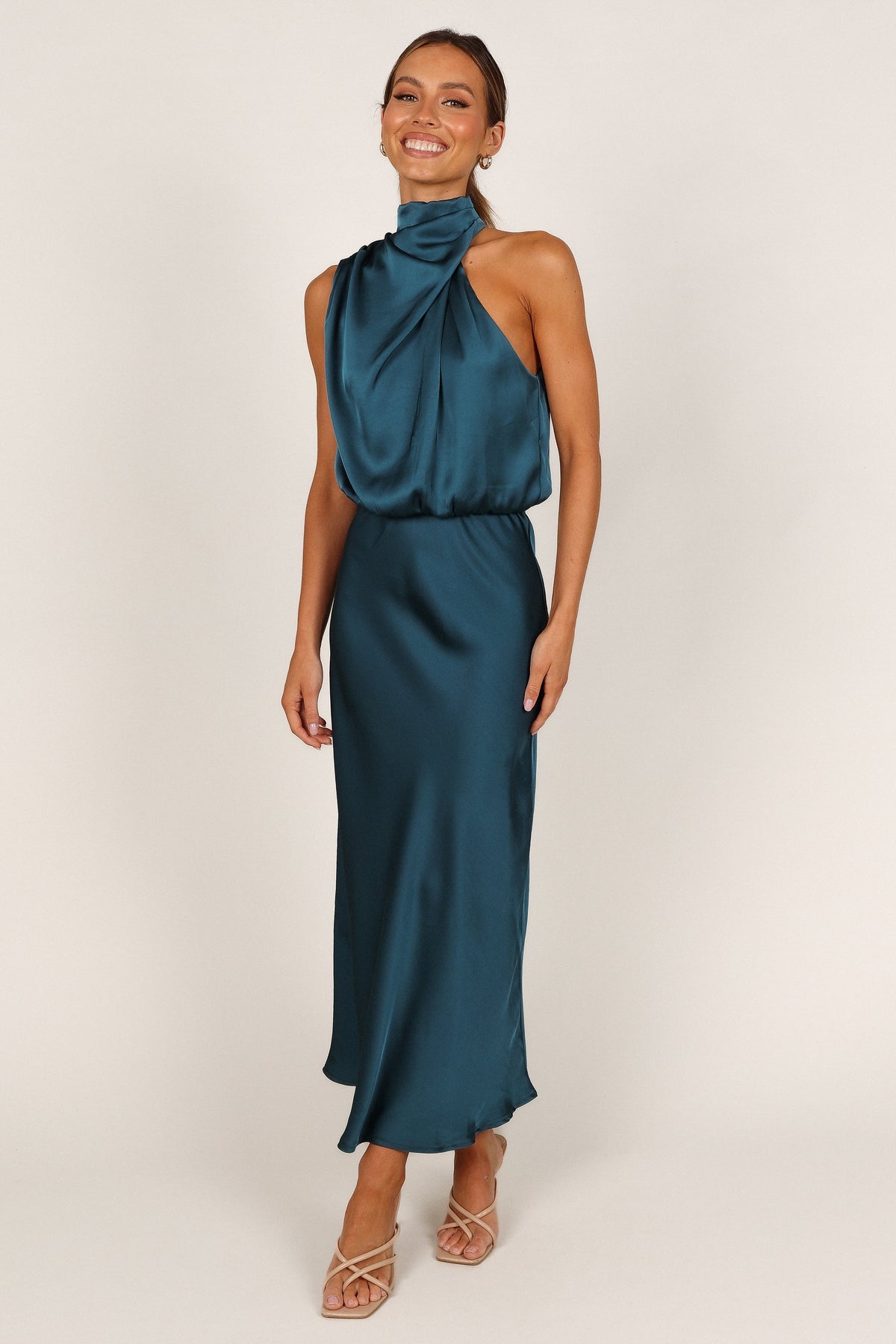 Anabelle Halter Neck Midi Dress in Teal – view 2 of 8