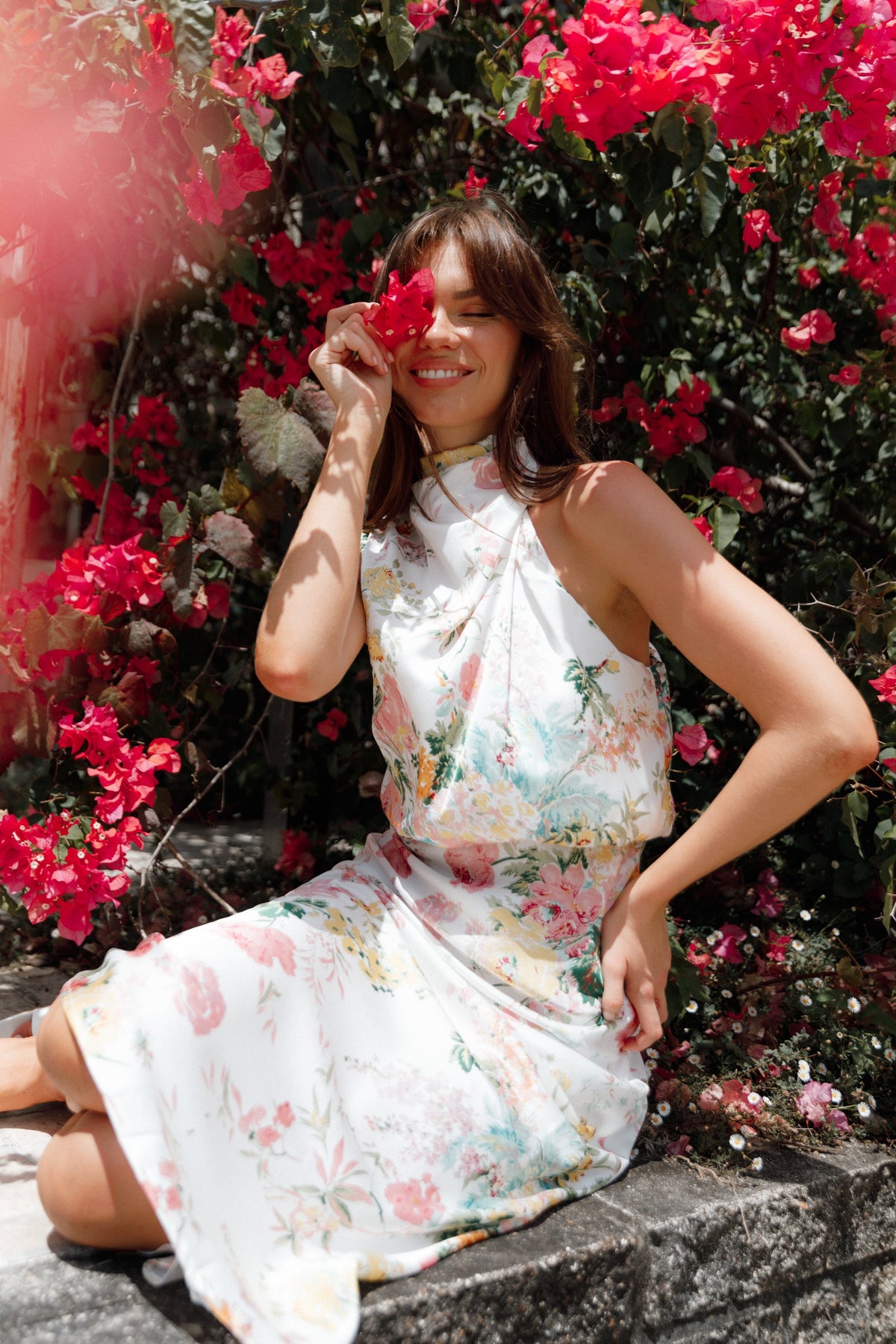 Anabelle Halter Neck Midi Dress in White Floral – view 2 of 15