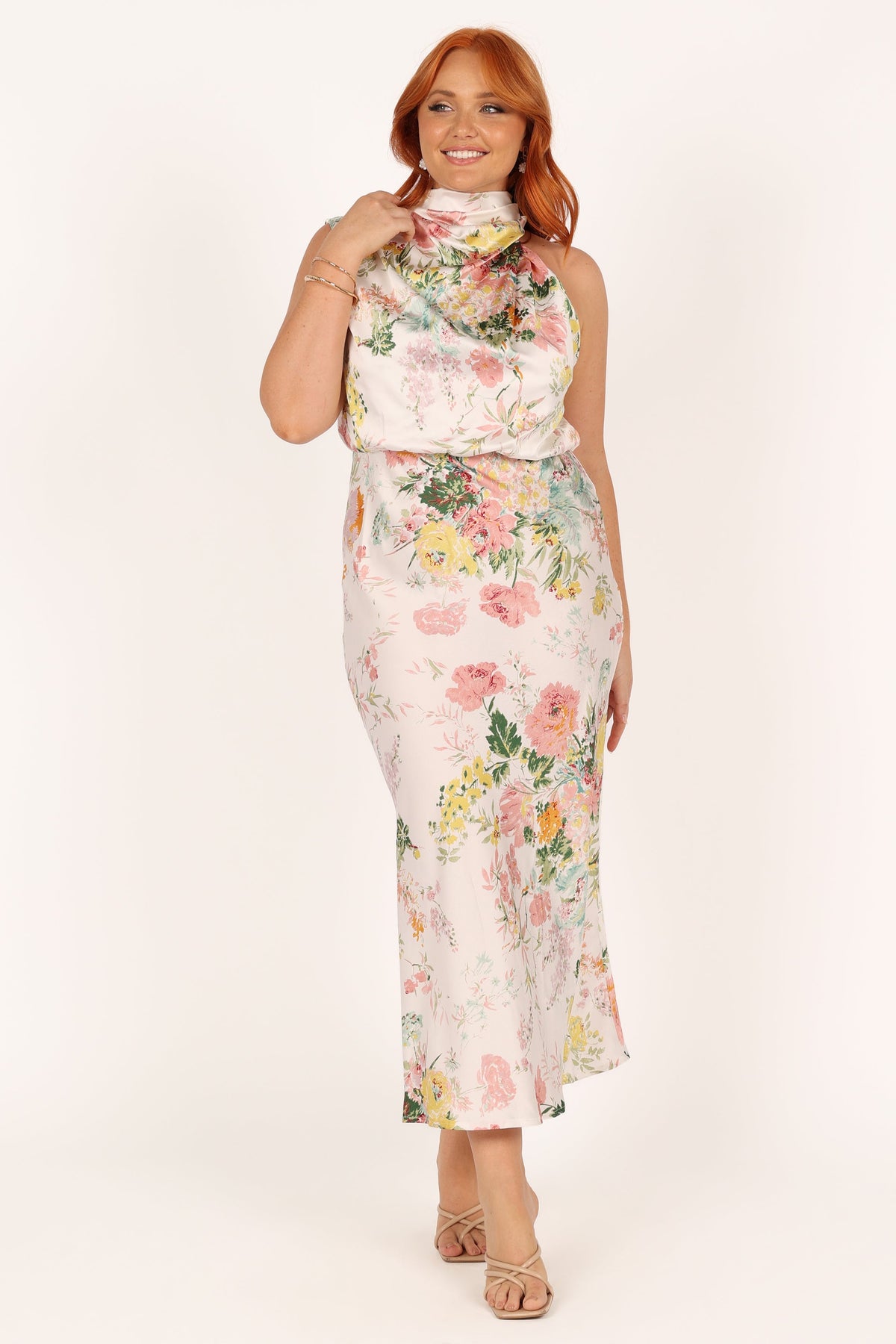 Anabelle Halter Neck Midi Dress in White Floral – view 4 of 15