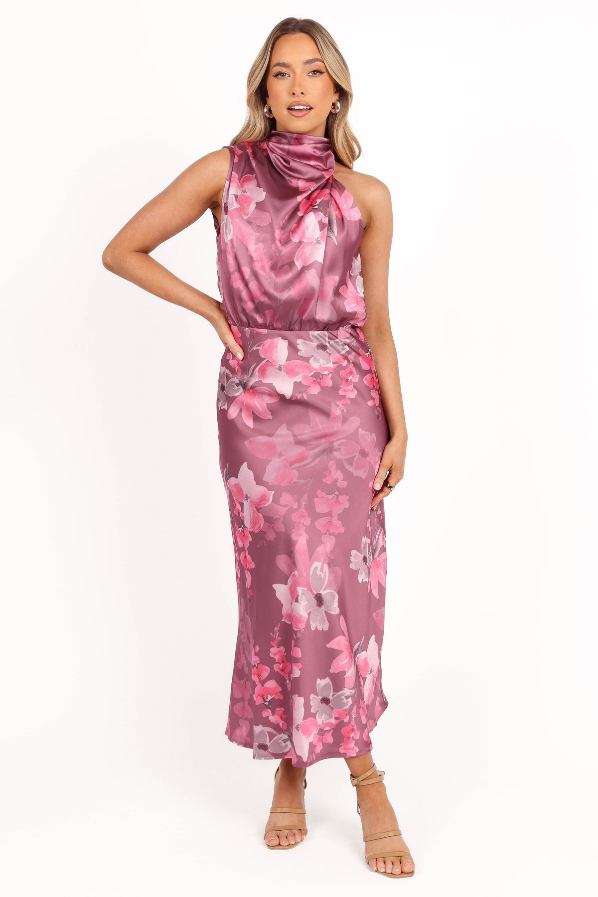 Anabelle Halter Neck Midi Dress in Dark Rose Floral – view 3 of 9