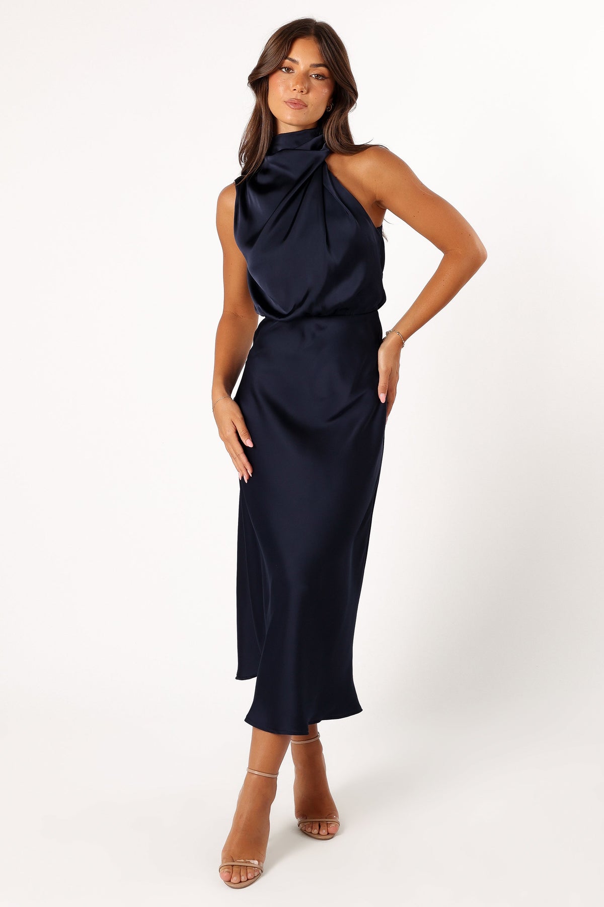 Anabelle Halter Neck Midi Dress in Navy – view 2 of 9