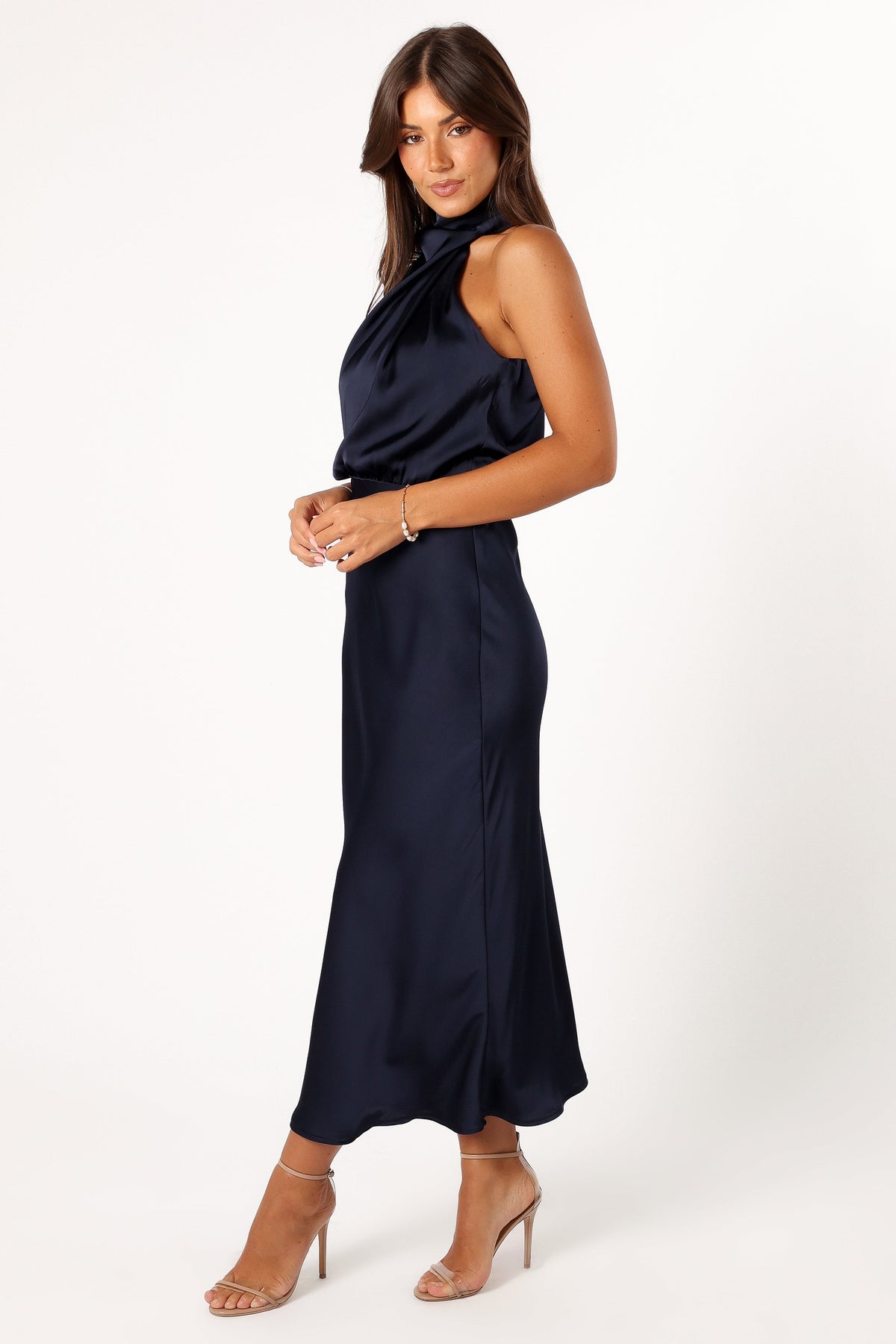 Anabelle Halter Neck Midi Dress in Navy – view 3 of 9