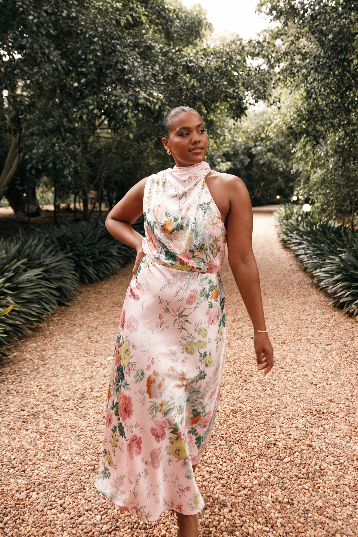 Anabelle Halter Neck Midi Dress in Pink Floral – view 1 of 10