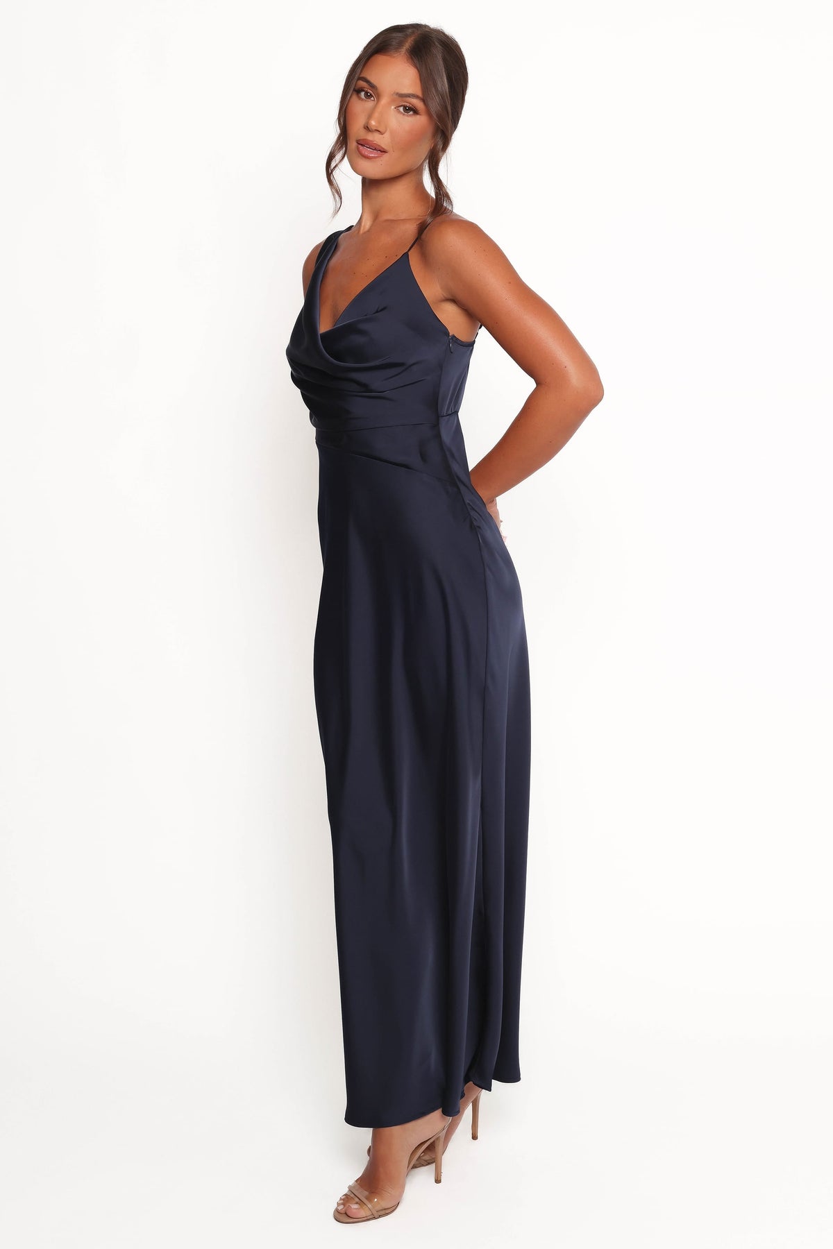 Anela Asymmetric Midi Dress in Navy – view 4 of 8