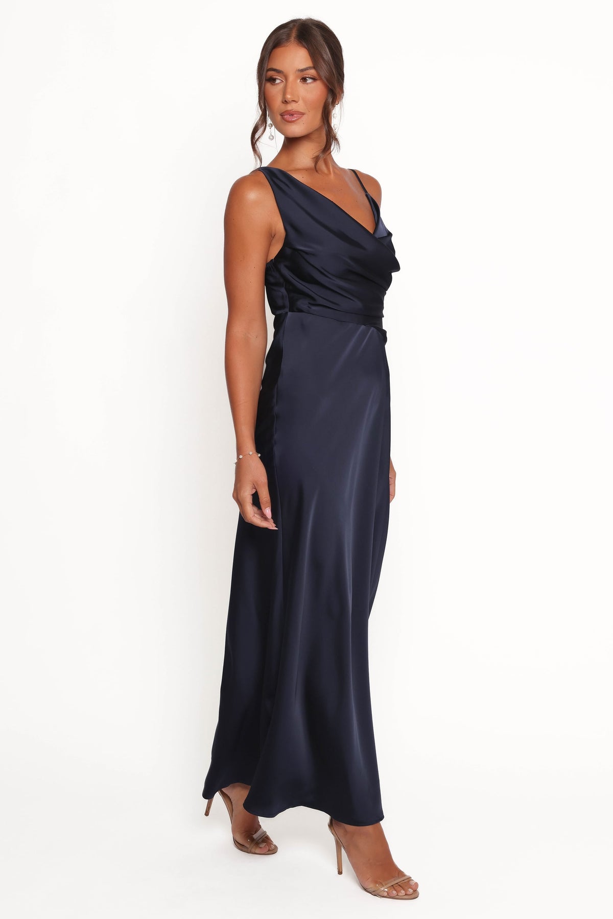 Anela Asymmetric Midi Dress in Navy – view 6 of 8