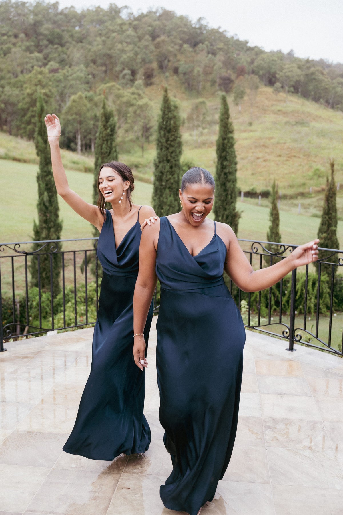 Anela Asymmetric Midi Dress in Navy – view 1 of 8