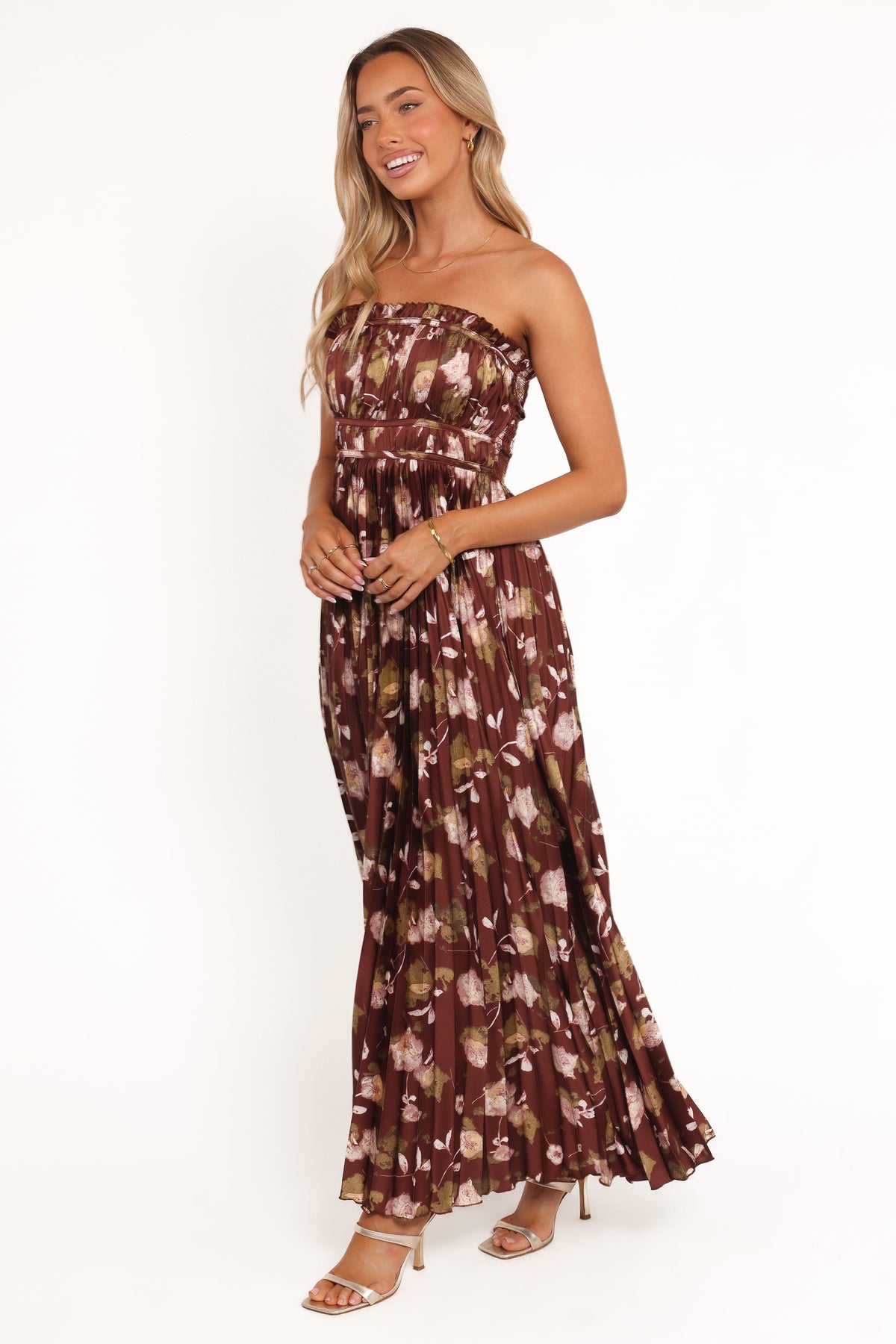 Angelique Strapless Maxi Dress in Brown Floral – view 4 of 8