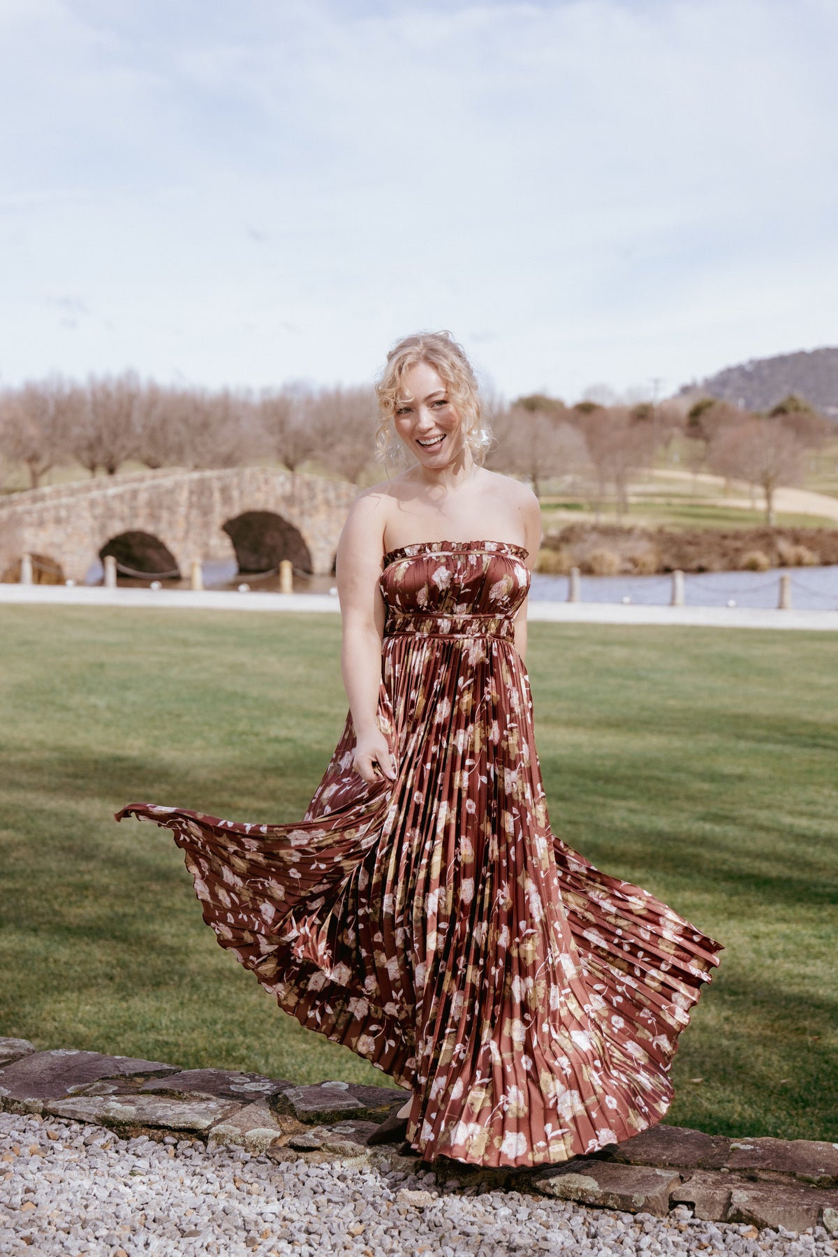 Angelique Strapless Maxi Dress in Brown Floral – view 1 of 8