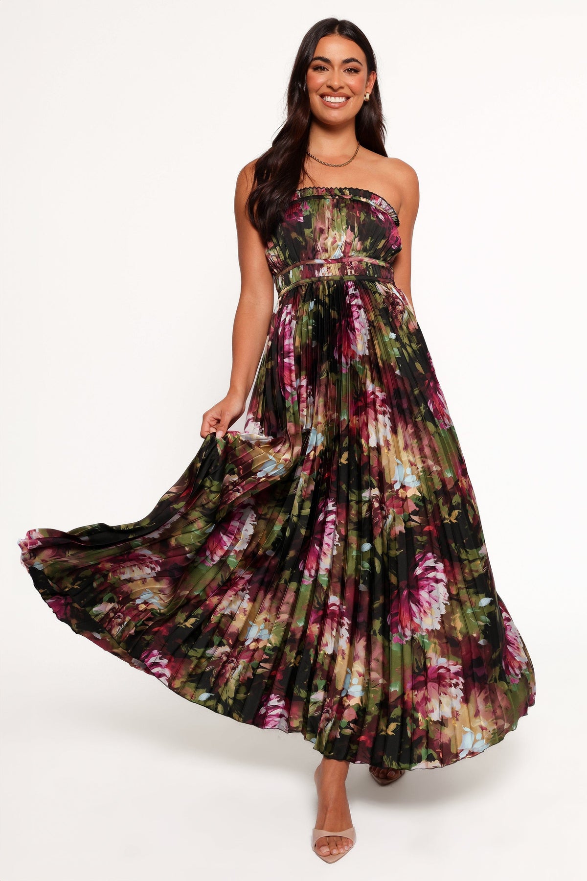 Angelique Strapless Maxi Dress in Grey Blurred Floral – view 1 of 7