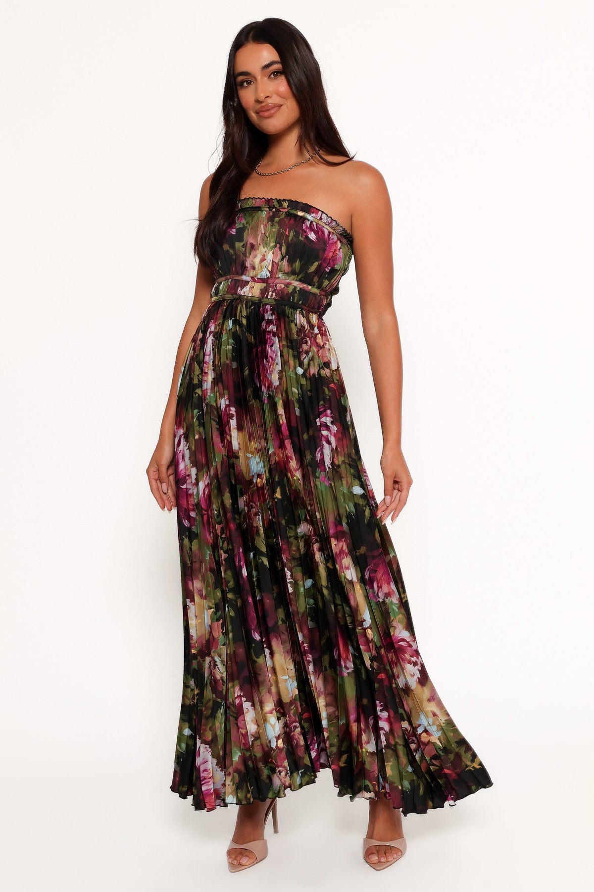 Angelique Strapless Maxi Dress in Grey Blurred Floral – view 3 of 7