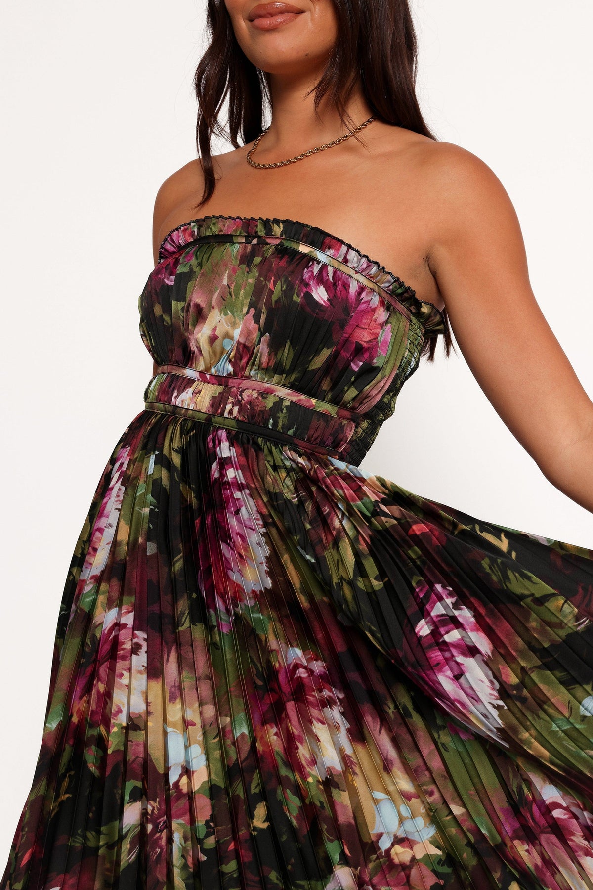 Angelique Strapless Maxi Dress in Grey Blurred Floral – view 2 of 7