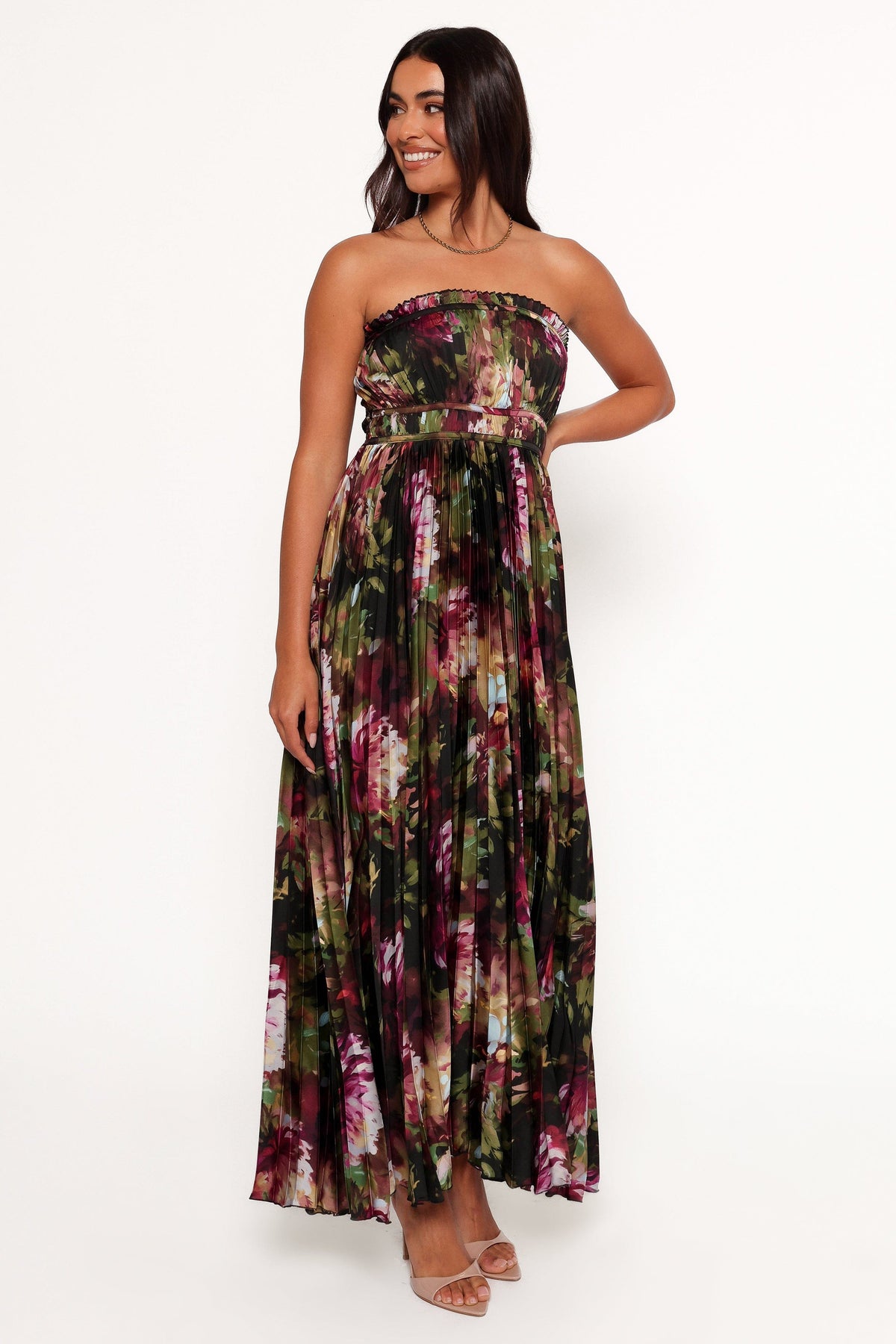 Angelique Strapless Maxi Dress in Grey Blurred Floral – view 6 of 7