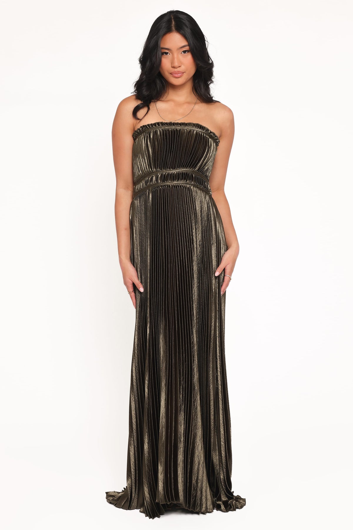 Angelique Strapless Maxi Dress in Olive – view 6 of 9