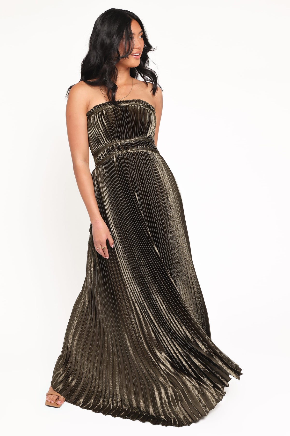Angelique Strapless Maxi Dress in Olive – view 1 of 9