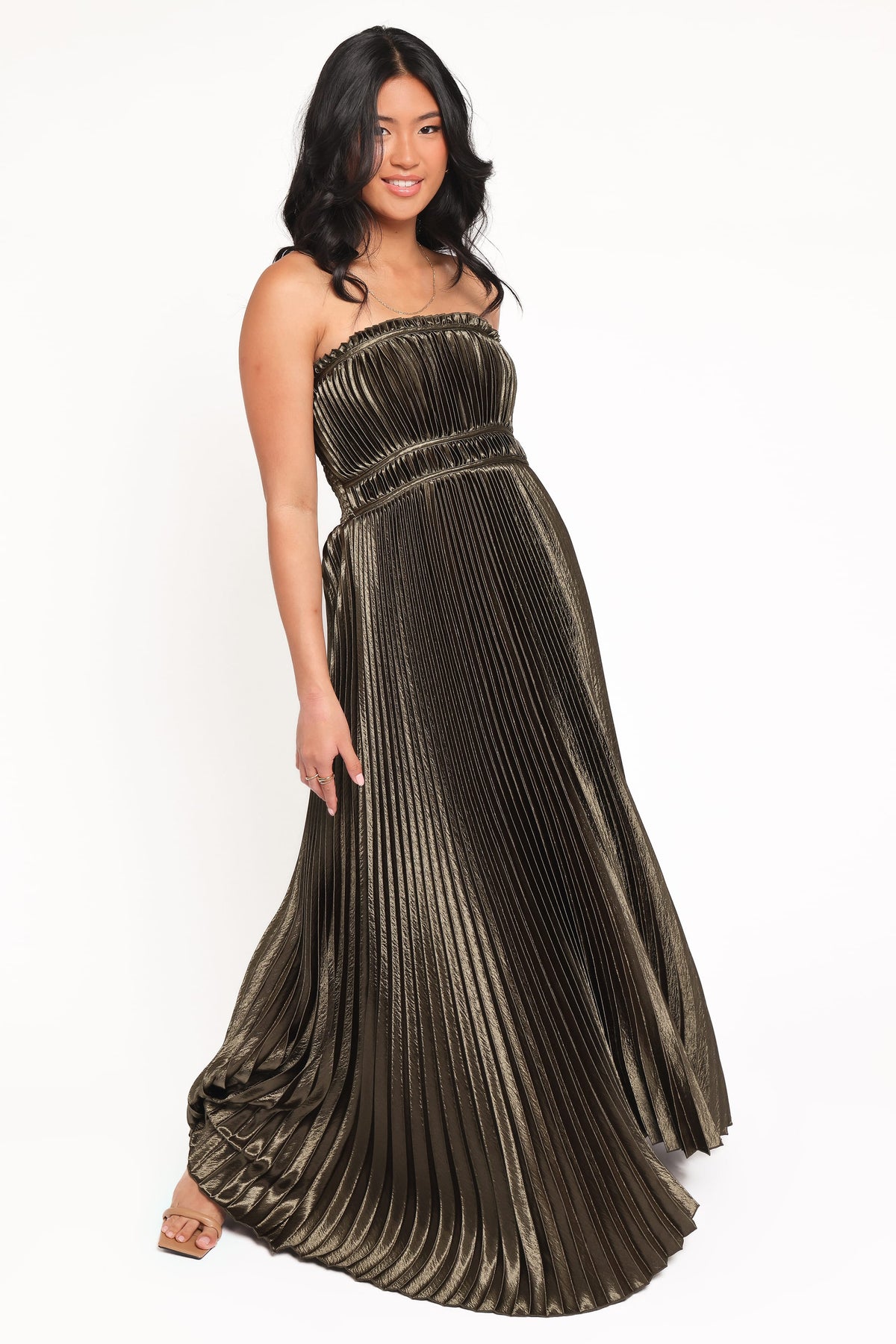 Angelique Strapless Maxi Dress in Olive – view 7 of 9