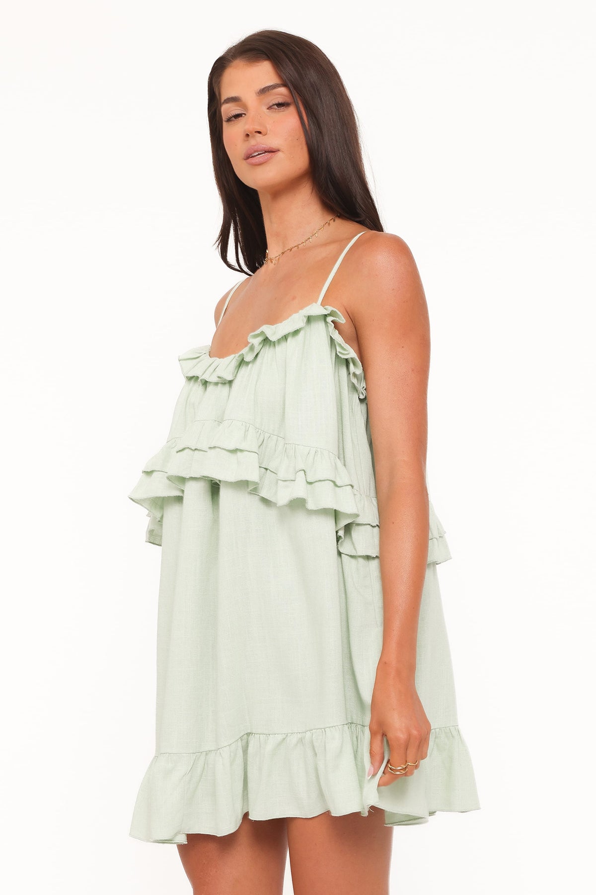 Angie Ruffle Mini Dress in Jade – view 4 of 8