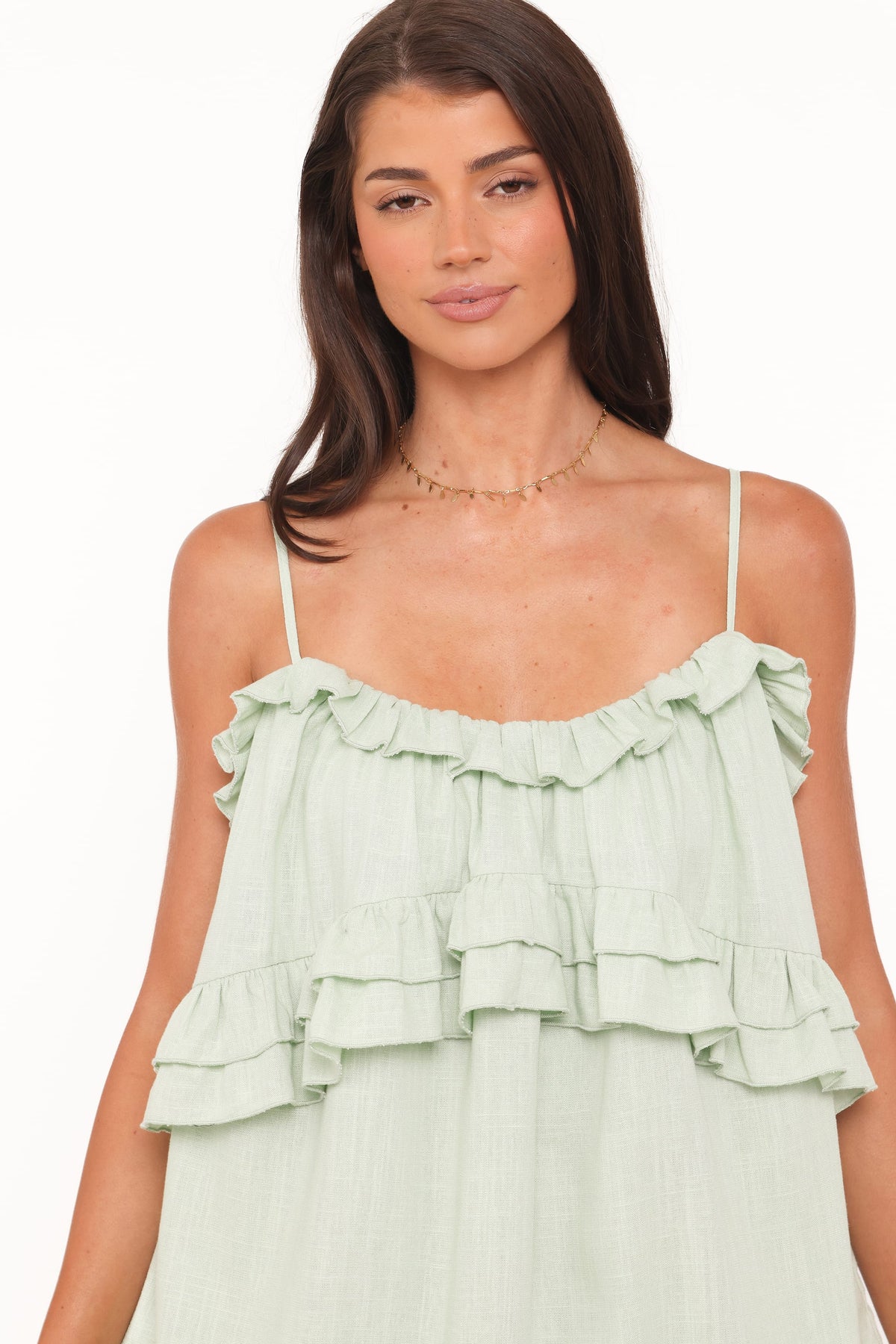 Angie Ruffle Mini Dress in Jade – view 3 of 8