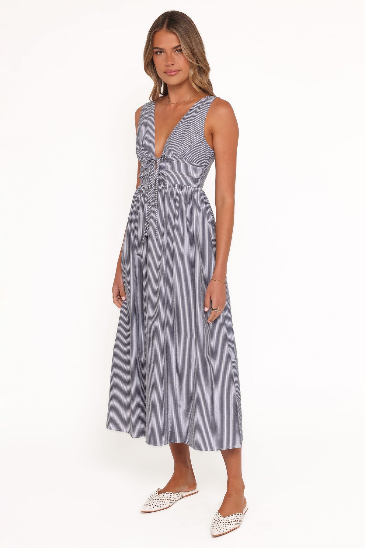 Annora Midi Dress in Navy Pinstripe – view 4 of 8