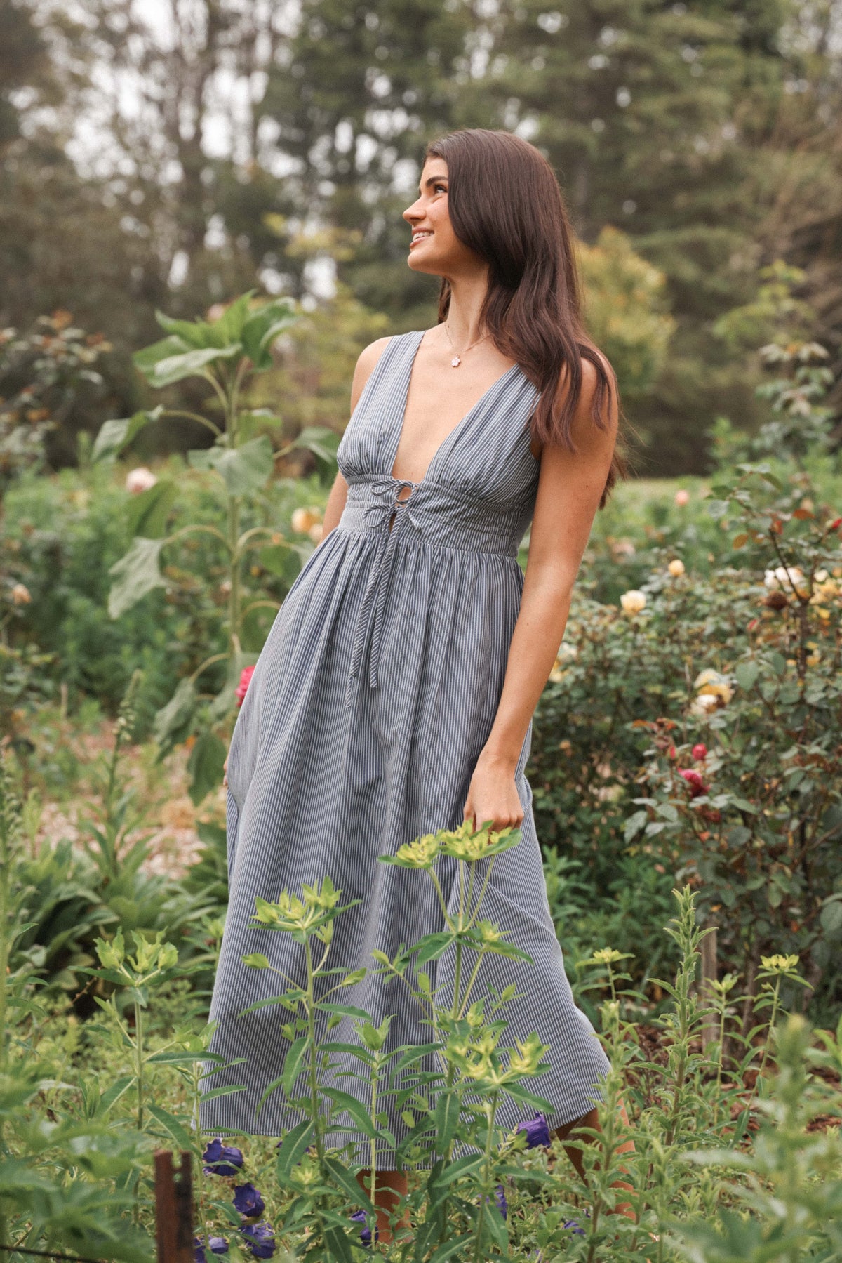 Annora Midi Dress in Navy Pinstripe – view 8 of 8