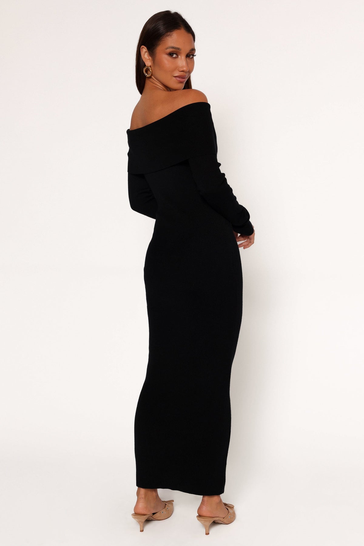 Archie Off the Shoulder Midi Dress in Black – view 3 of 7