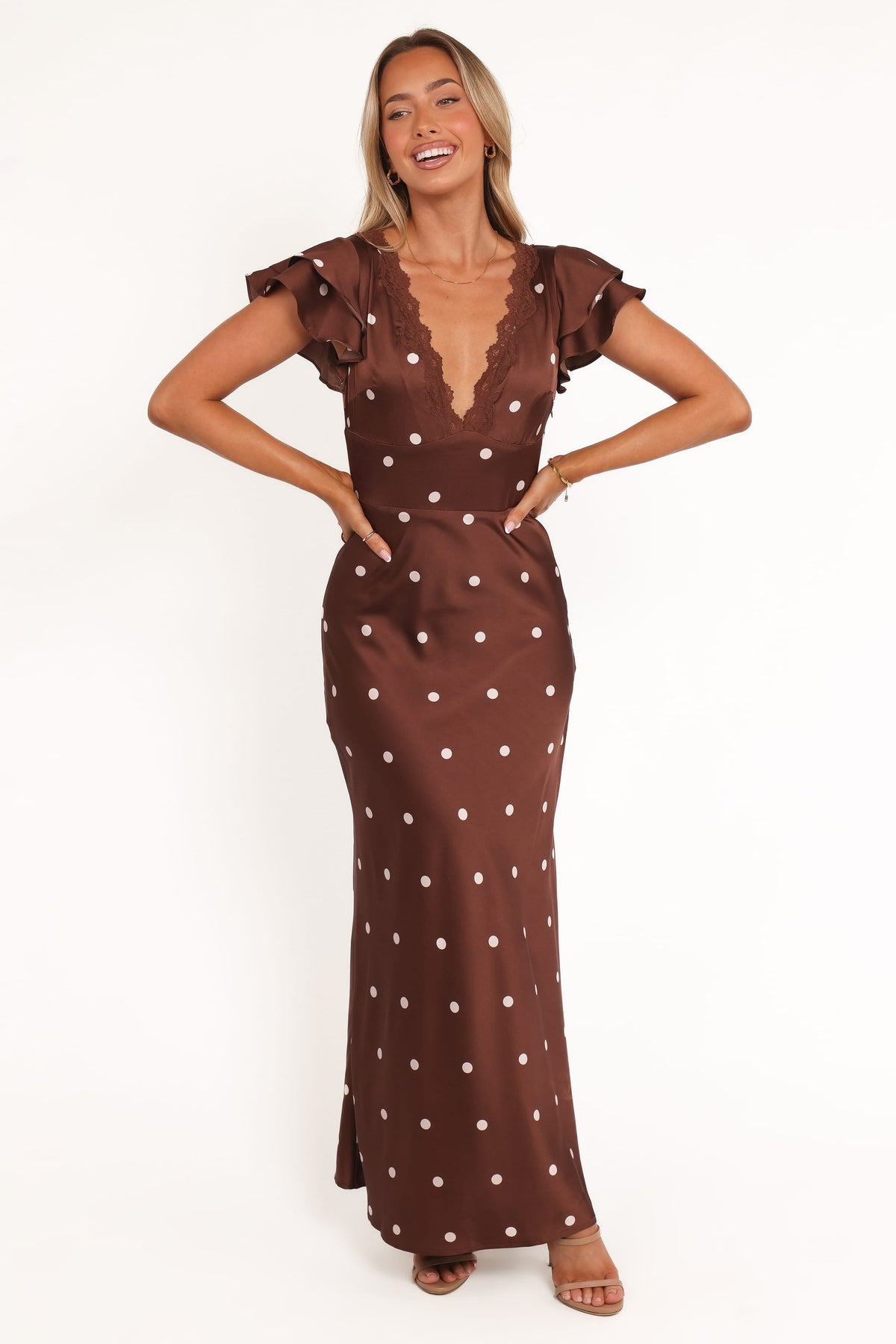 Arella Maxi Dress in Brown Polka Dot – view 2 of 7