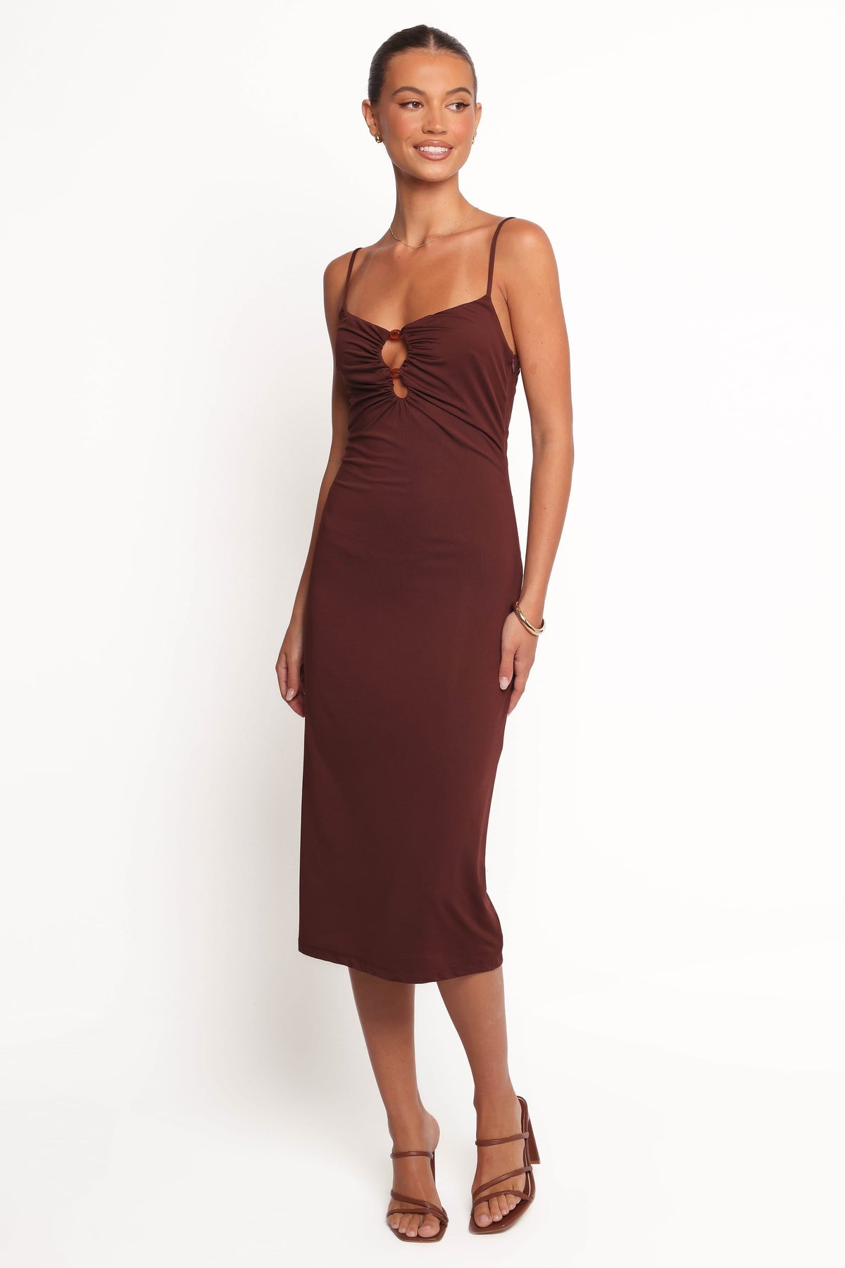 Ashy Midi Dress in Brown – view 1 of 6