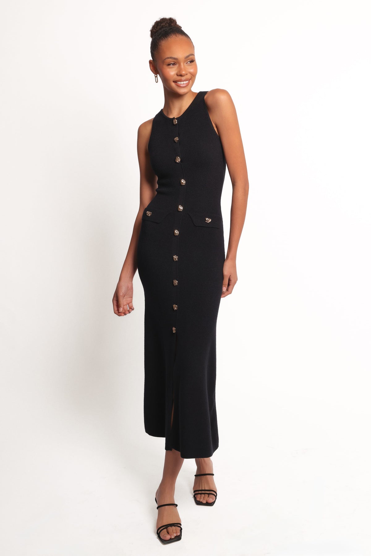 Aspen Button Up Knit Dress in Black – view 2 of 7
