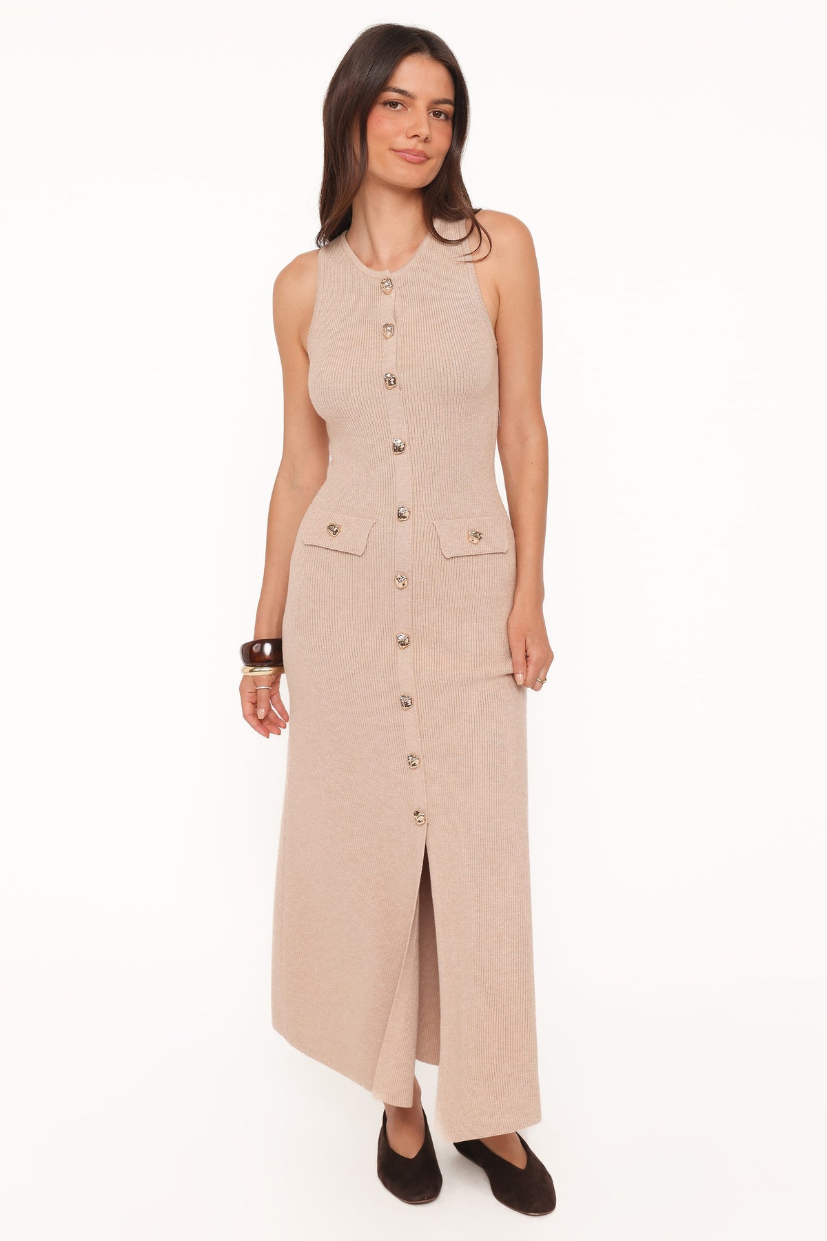 Aspen Button Up Knit Dress in Oatmeal – view 1 of 5