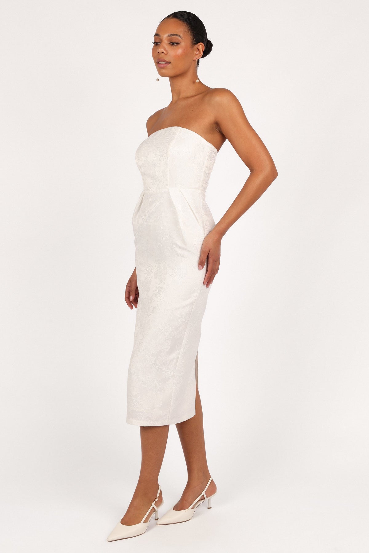 Avah Strapless Midi Dress in White – view 3 of 9