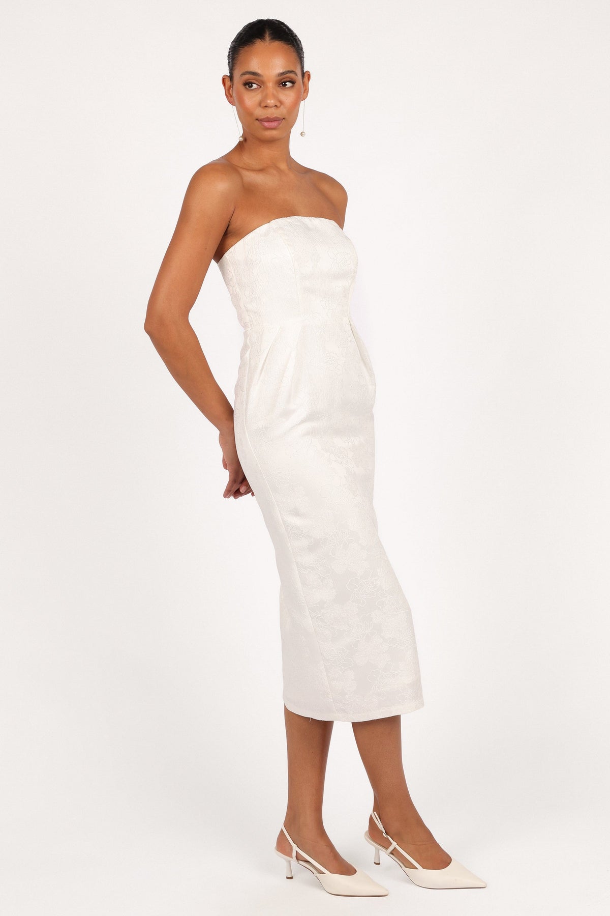 Avah Strapless Midi Dress in White – view 5 of 9