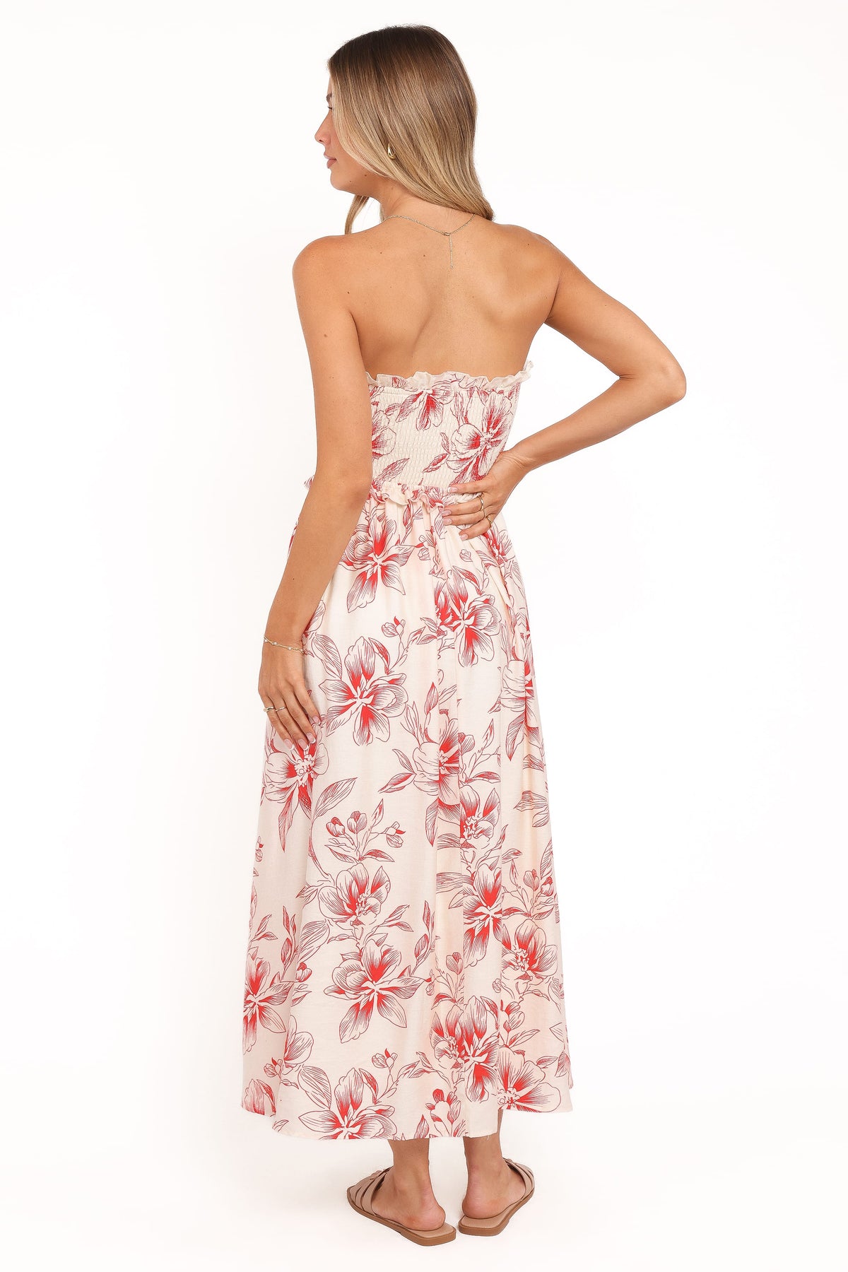 Avania Strapless Midi Dress in Red Floral – view 5 of 7