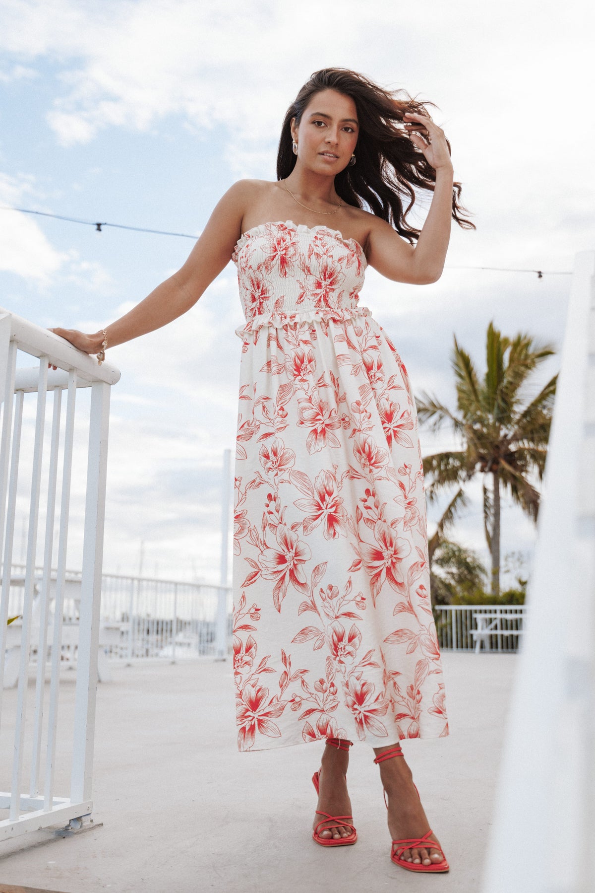 Avania Strapless Midi Dress in Red Floral – view 7 of 7