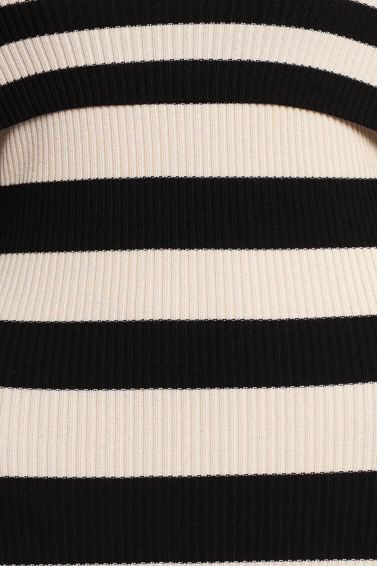 Banks Off Shoulder Knit Dress in Black Cream Stripe – view 6 of 7