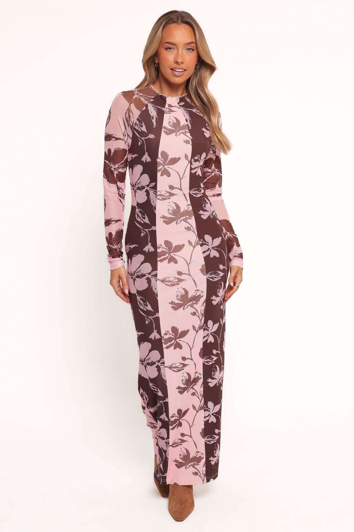 Bellatrix Spliced Maxi Dress in Pink Brown Floral – view 1 of 6
