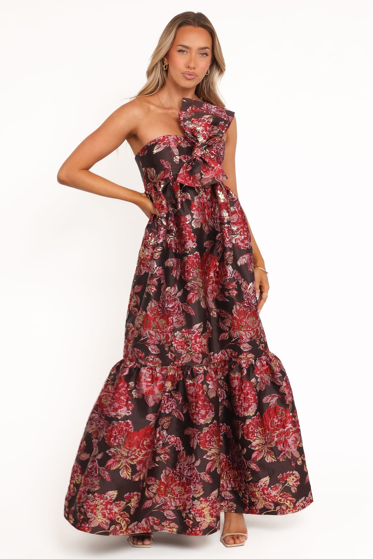 Betina Bow Front Maxi Dress in Brown Floral – view 2 of 7