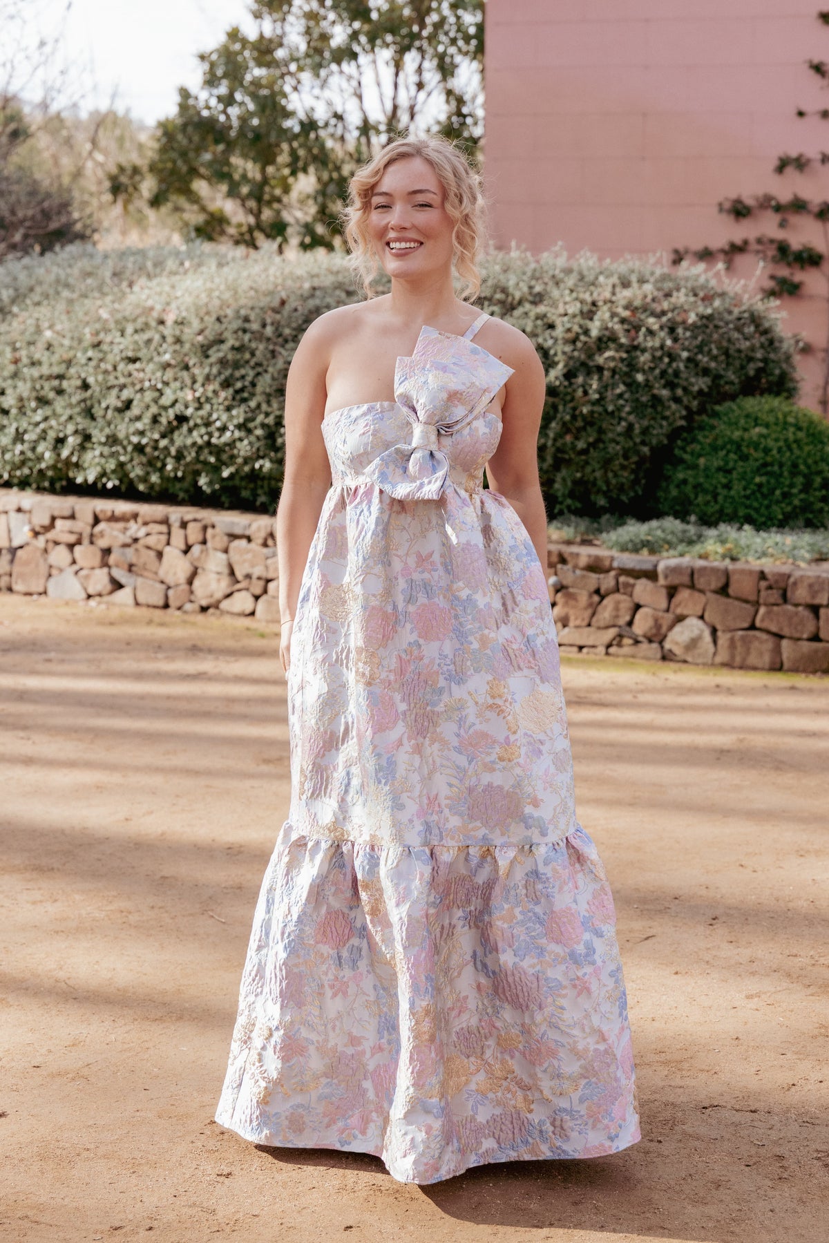 Betina Bow Front Maxi Dress in Pale Blue Floral – view 1 of 7