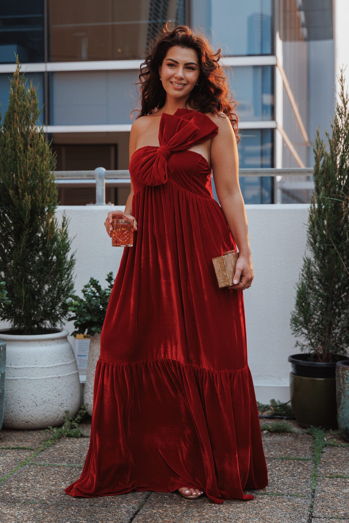 Betina Bow Front Maxi Dress in Red Velvet – view 7 of 7
