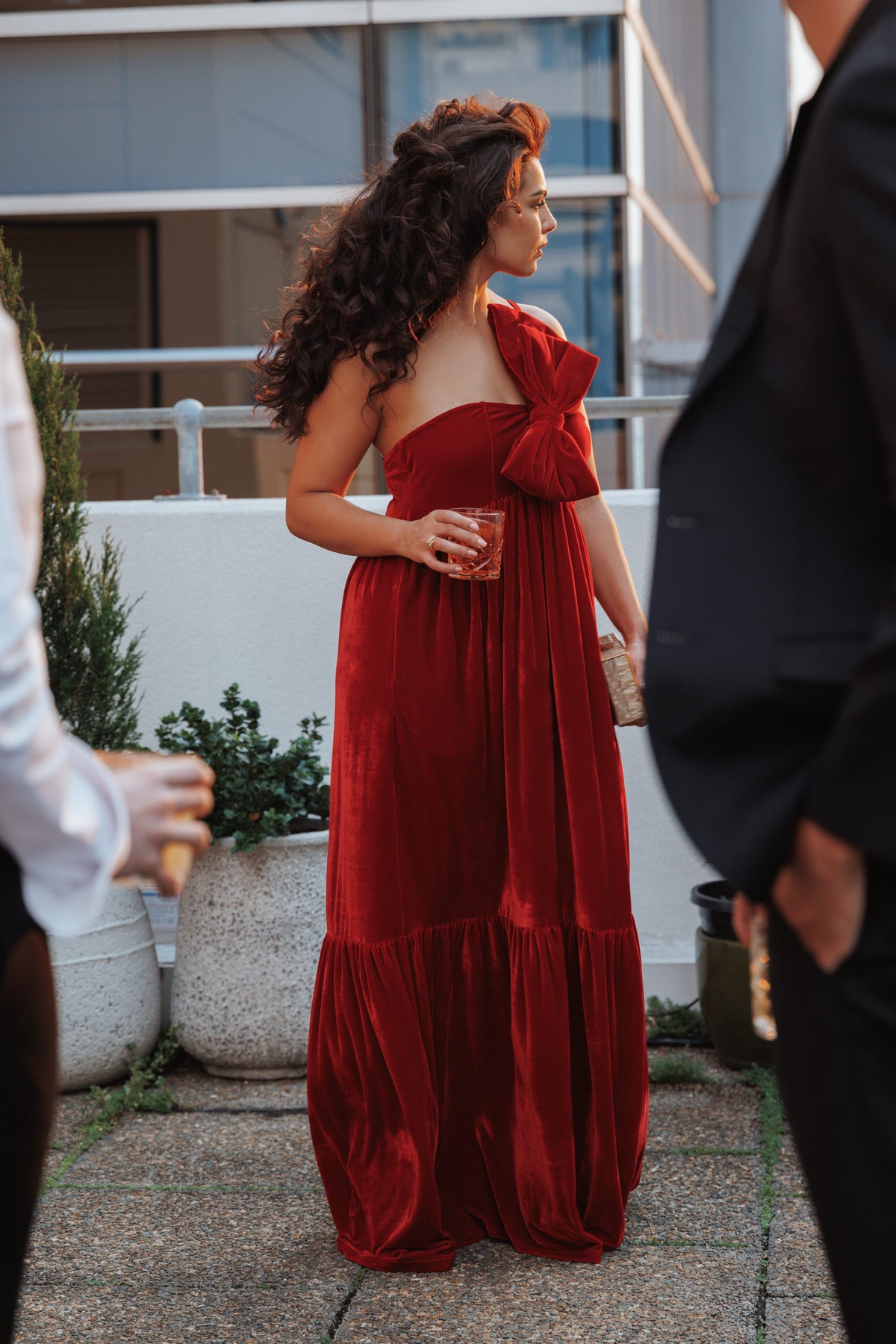 Betina Bow Front Maxi Dress in Red Velvet – view 1 of 7