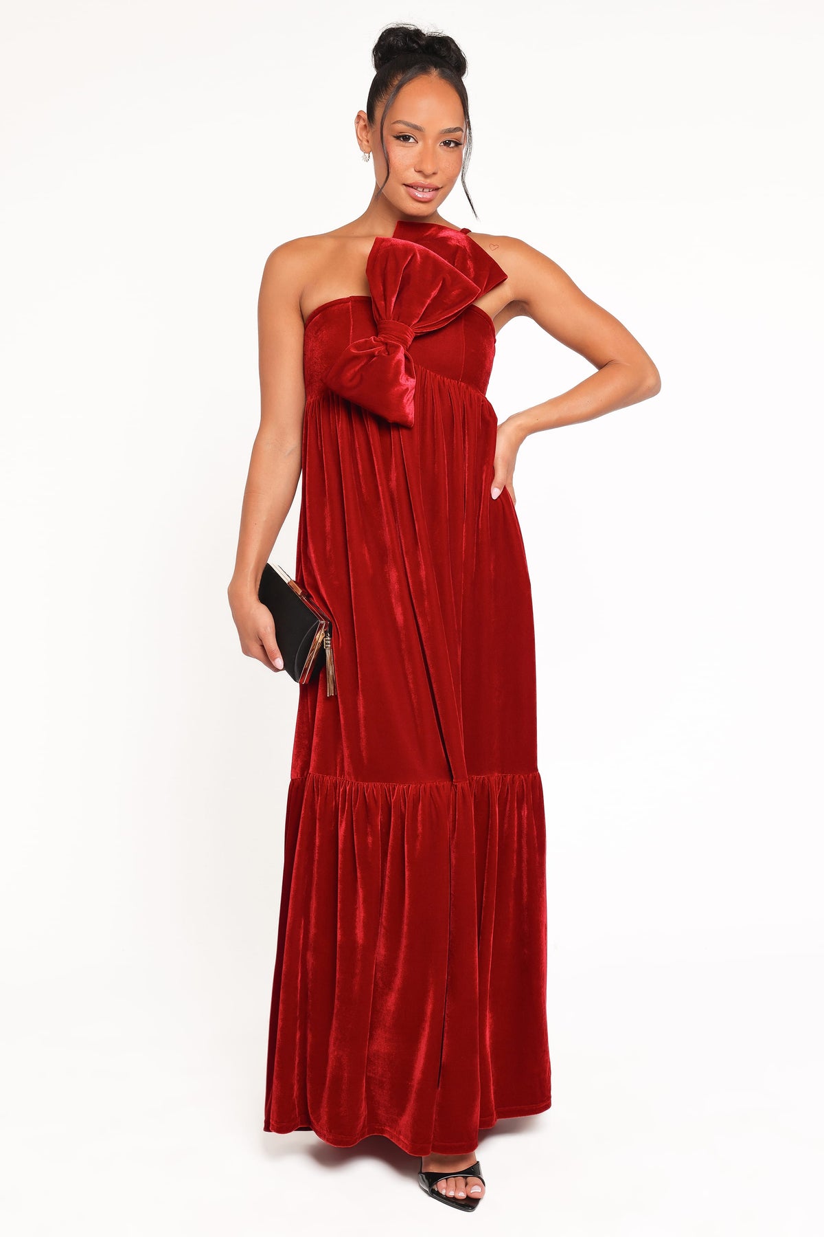 Betina Bow Front Maxi Dress in Red Velvet – view 2 of 7