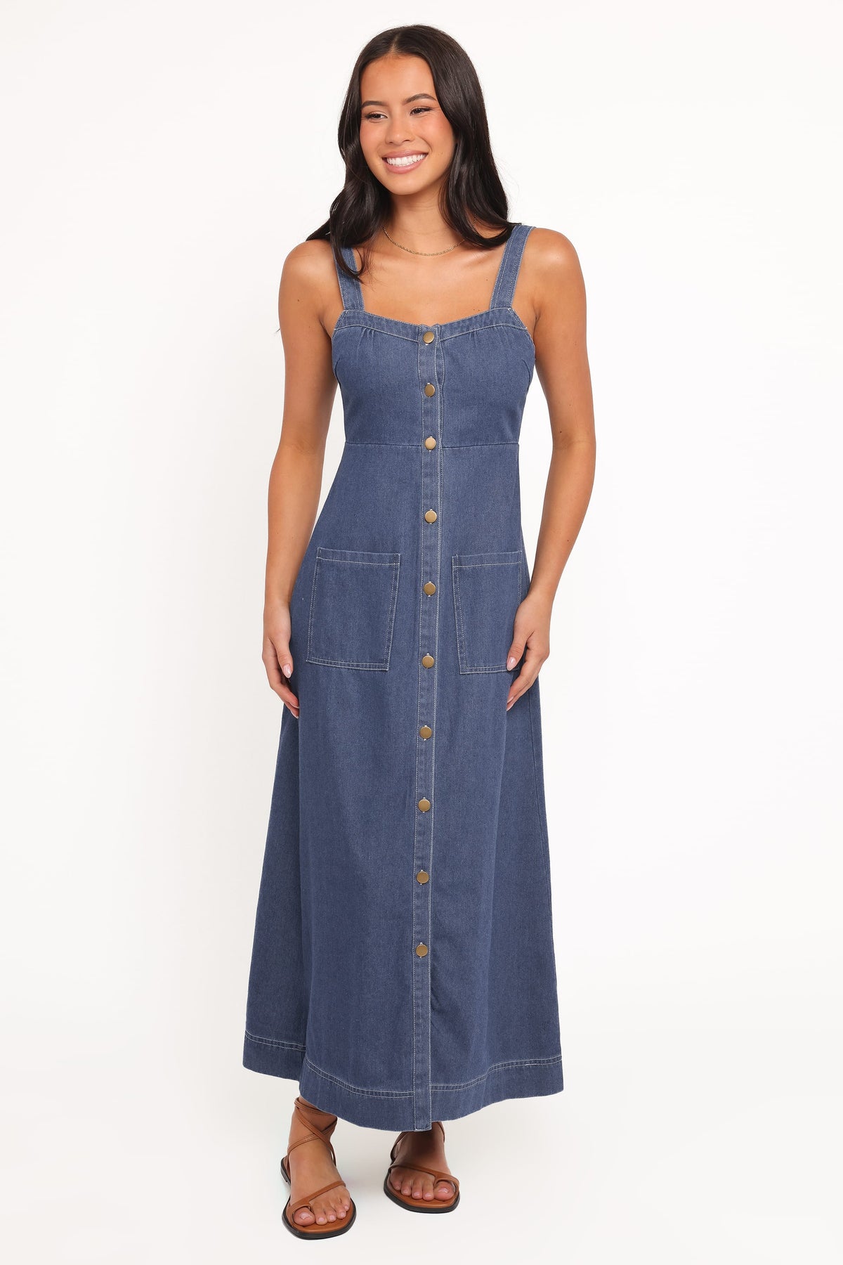 Bettie Midi Dress in Mid Blue Denim – view 1 of 6